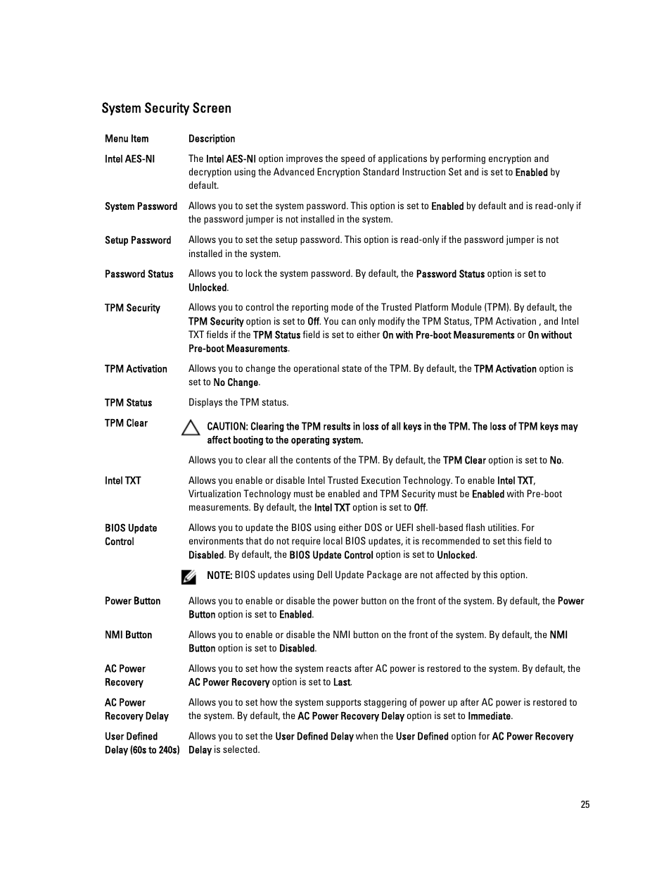 System security screen | Dell PowerVault NX3200 User Manual | Page 25 / 133