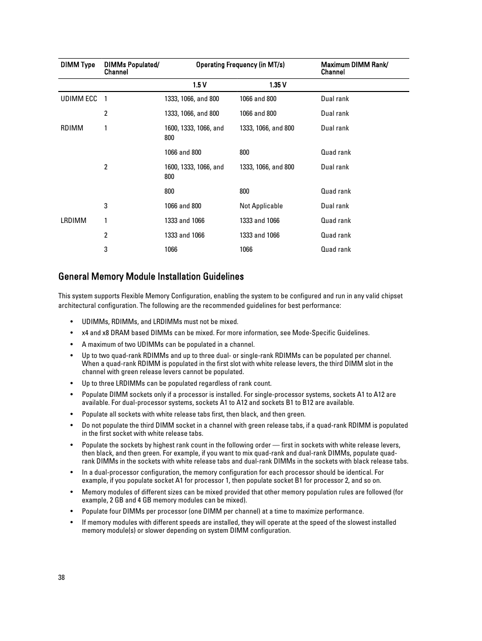 General memory module installation guidelines | Dell PowerVault NX3200 User Manual | Page 38 / 133