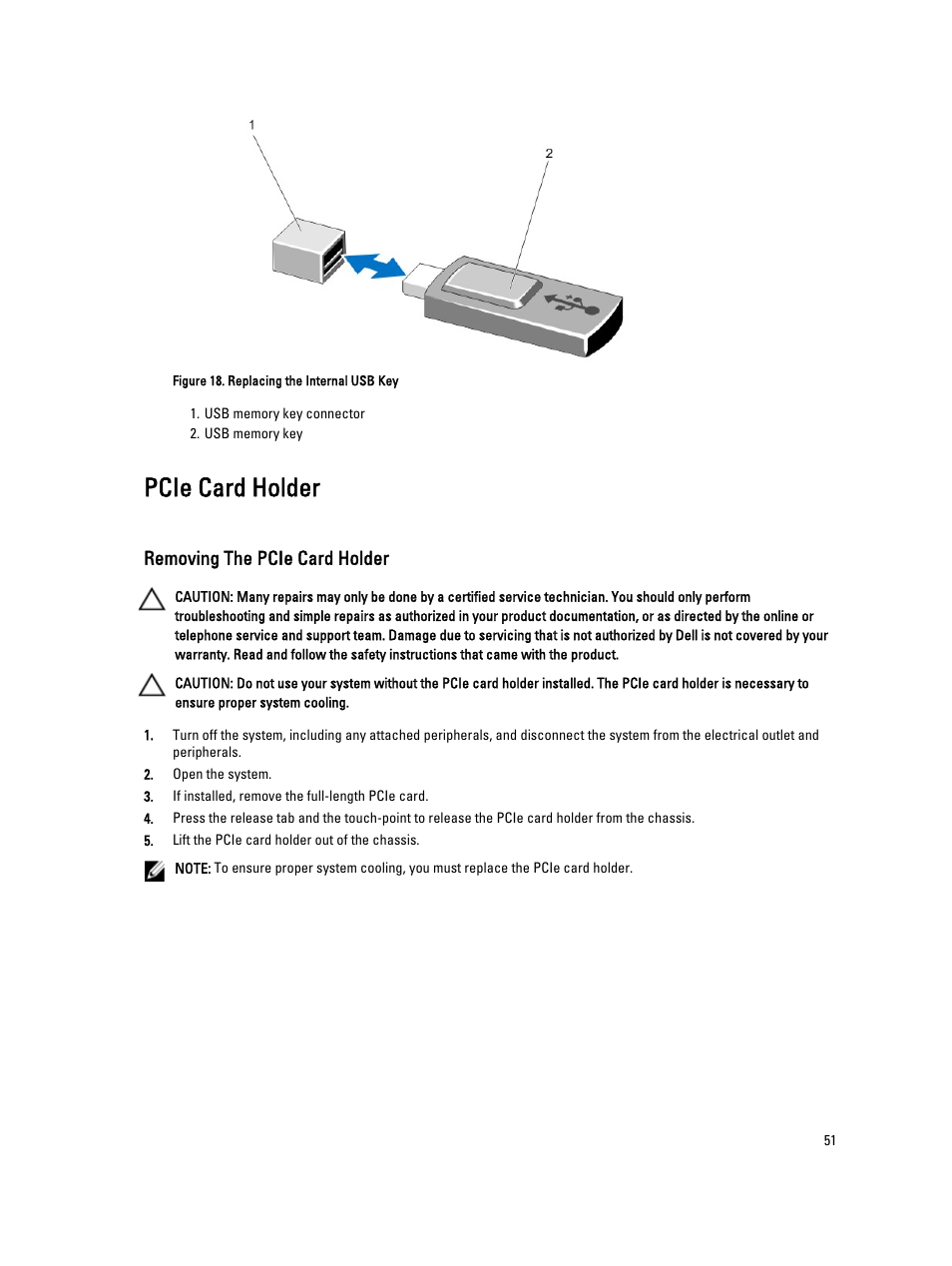 Pcie card holder, Removing the pcie card holder | Dell PowerVault NX3200 User Manual | Page 51 / 133