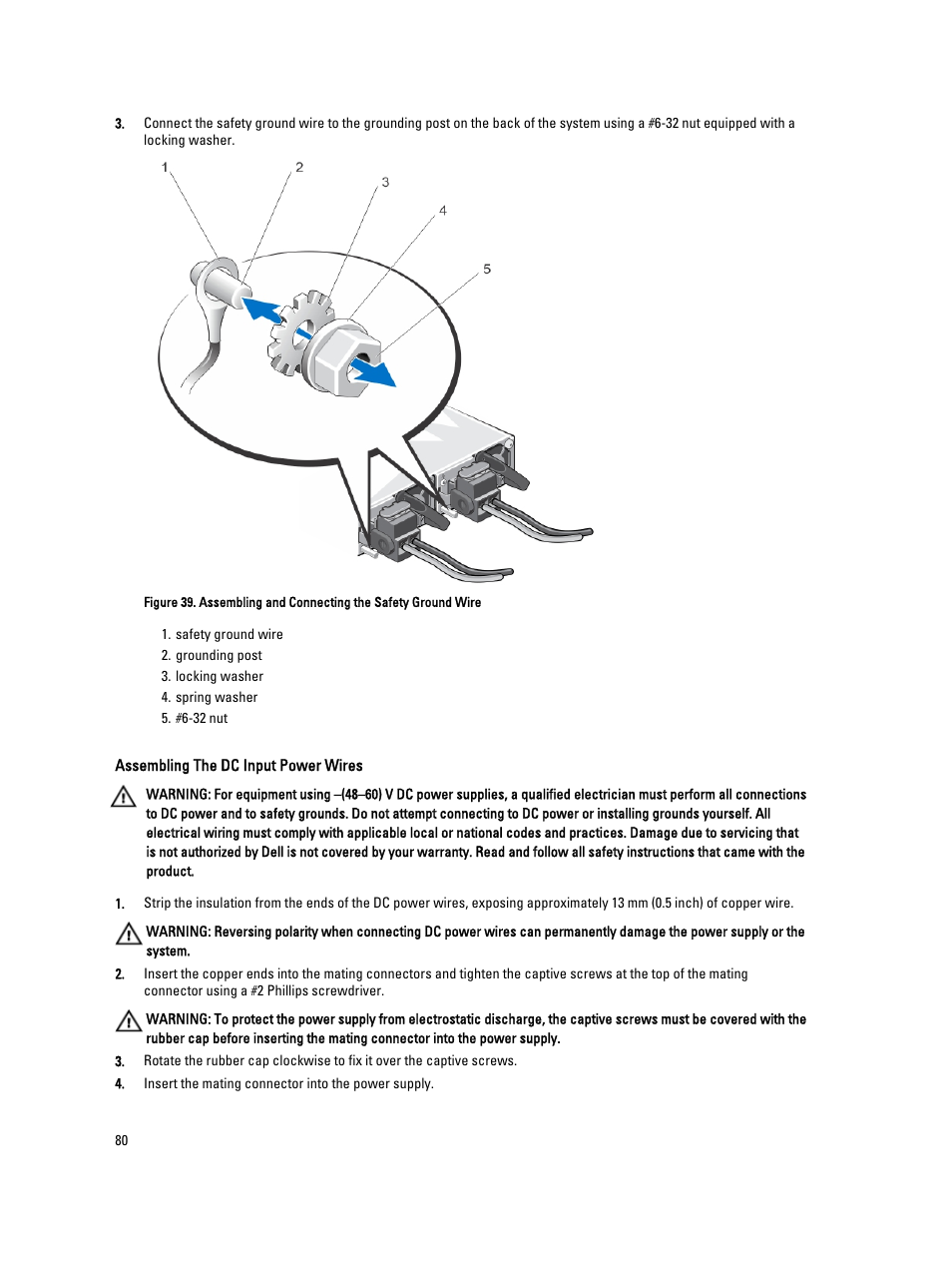 Assembling the dc input power wires | Dell PowerVault NX3200 User Manual | Page 80 / 133