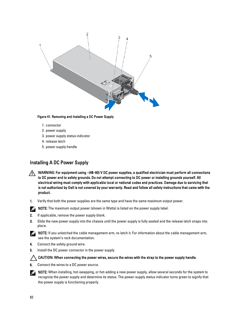 Installing a dc power supply | Dell PowerVault NX3200 User Manual | Page 82 / 133