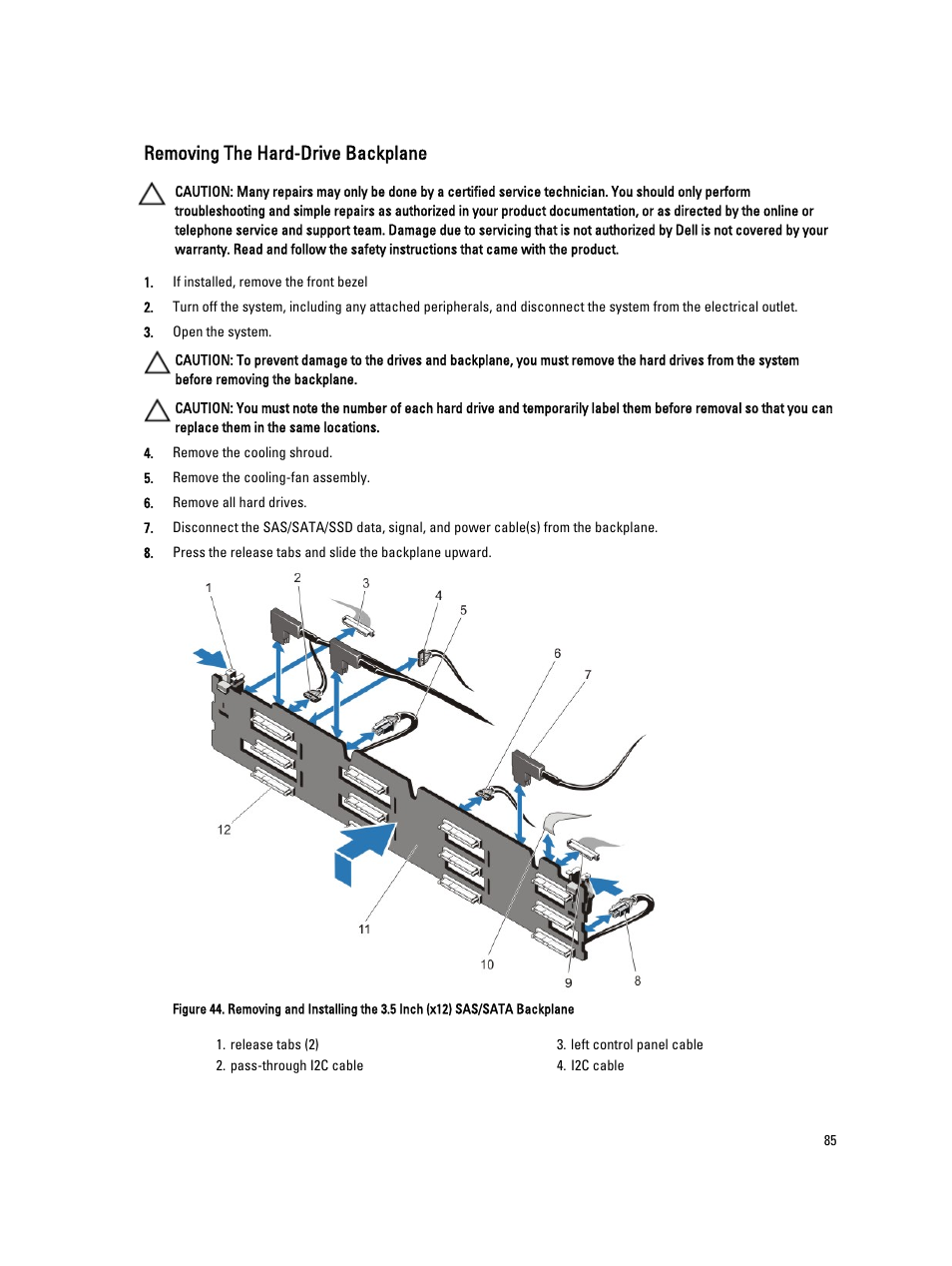 Removing the hard-drive backplane | Dell PowerVault NX3200 User Manual | Page 85 / 133