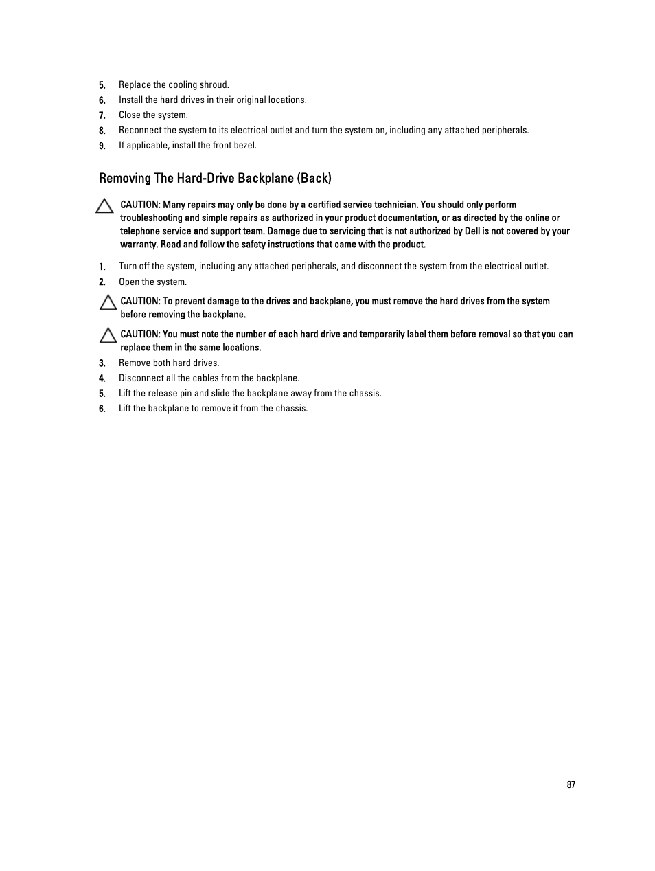 Removing the hard-drive backplane (back) | Dell PowerVault NX3200 User Manual | Page 87 / 133