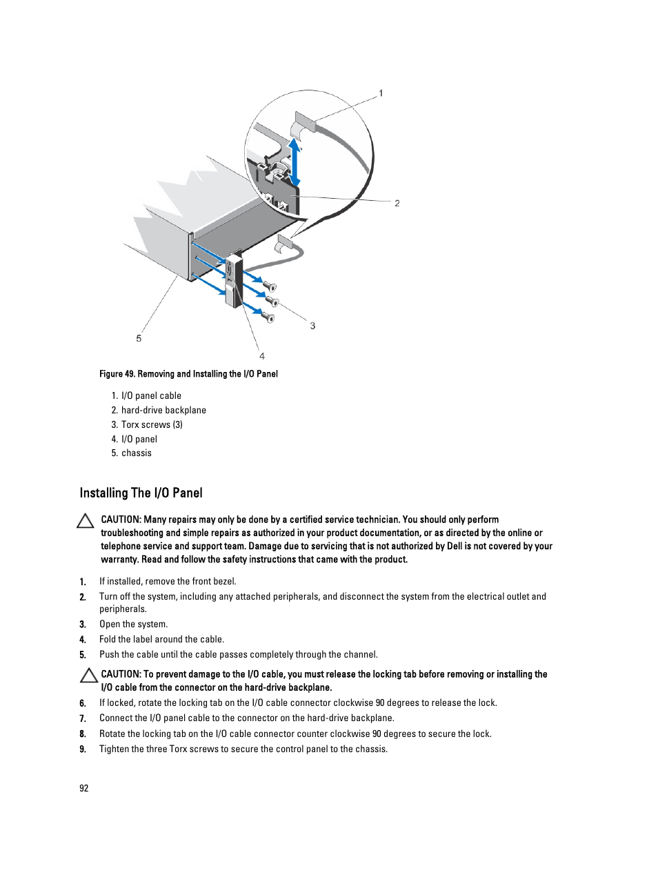 Installing the i/o panel | Dell PowerVault NX3200 User Manual | Page 92 / 133