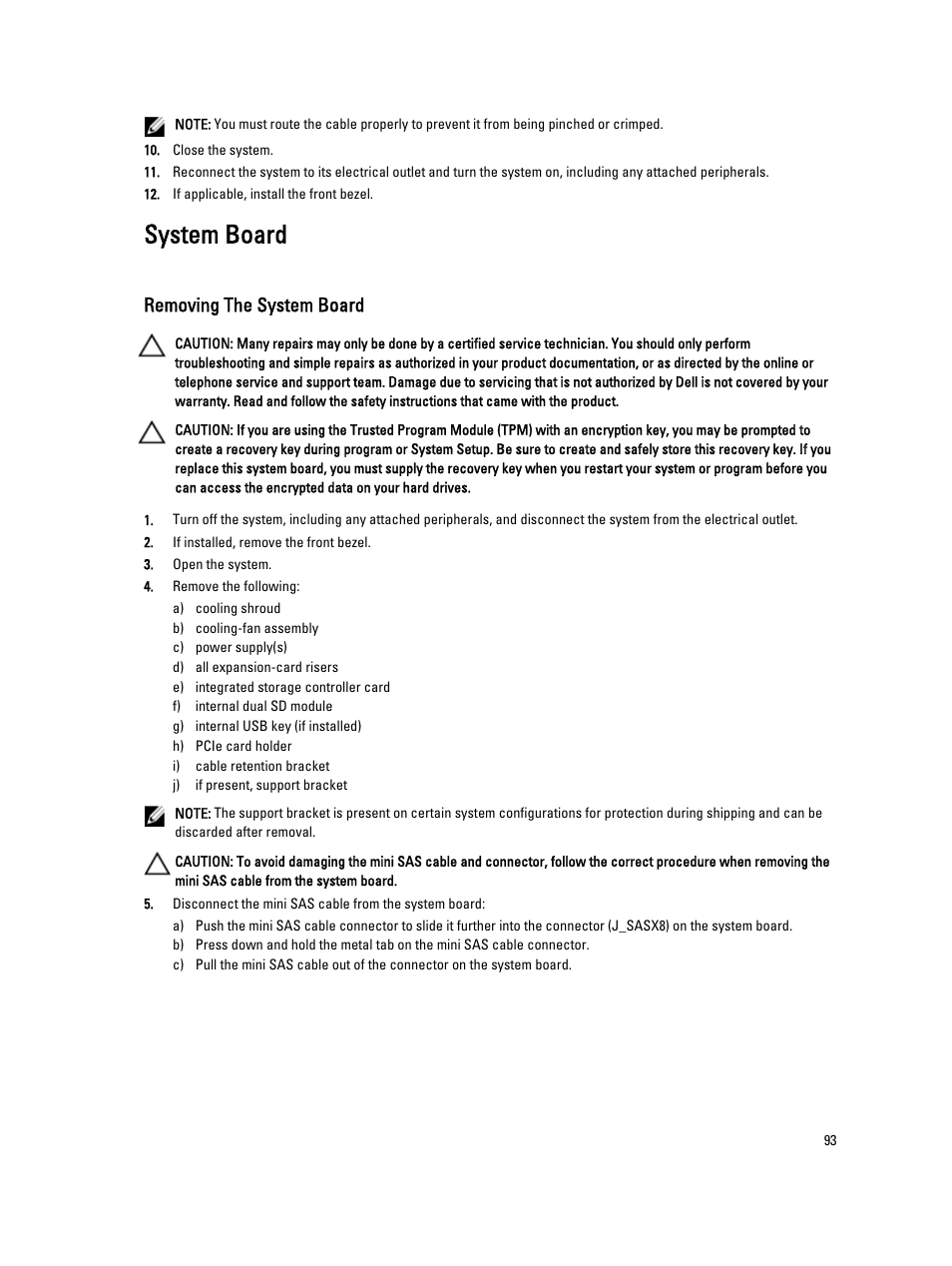 System board, Removing the system board | Dell PowerVault NX3200 User Manual | Page 93 / 133