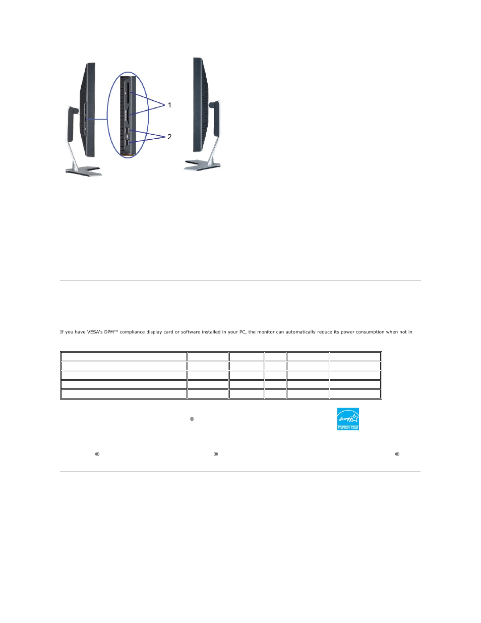 Monitor specifications, Power management modes, Pin assignments | Dell 3007WFP-HC Monitor User Manual | Page 4 / 25