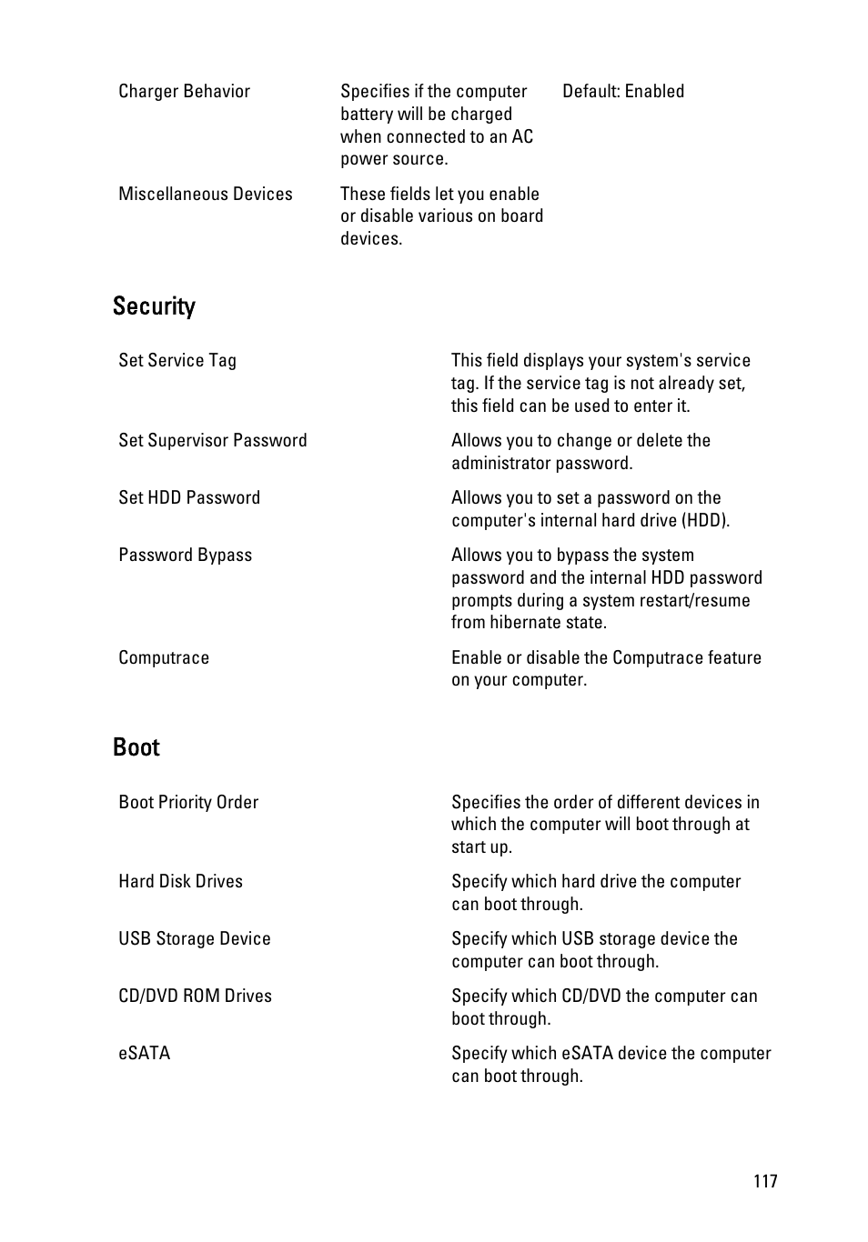 Security, Boot | Dell Vostro 3450 (Early 2011) User Manual | Page 117 / 131