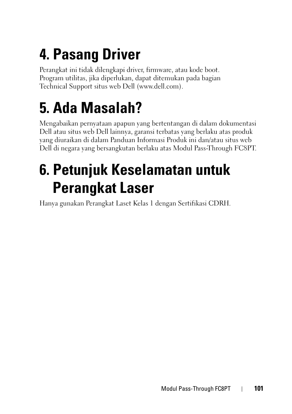 Pasang driver, Ada masalah, Petunjuk keselamatan untuk perangkat laser | Dell POWEREDGE M1000E User Manual | Page 101 / 116