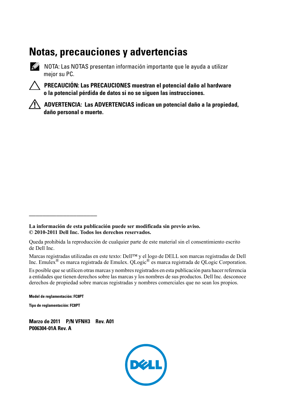 Notas, precauciones y advertencias | Dell POWEREDGE M1000E User Manual | Page 11 / 116