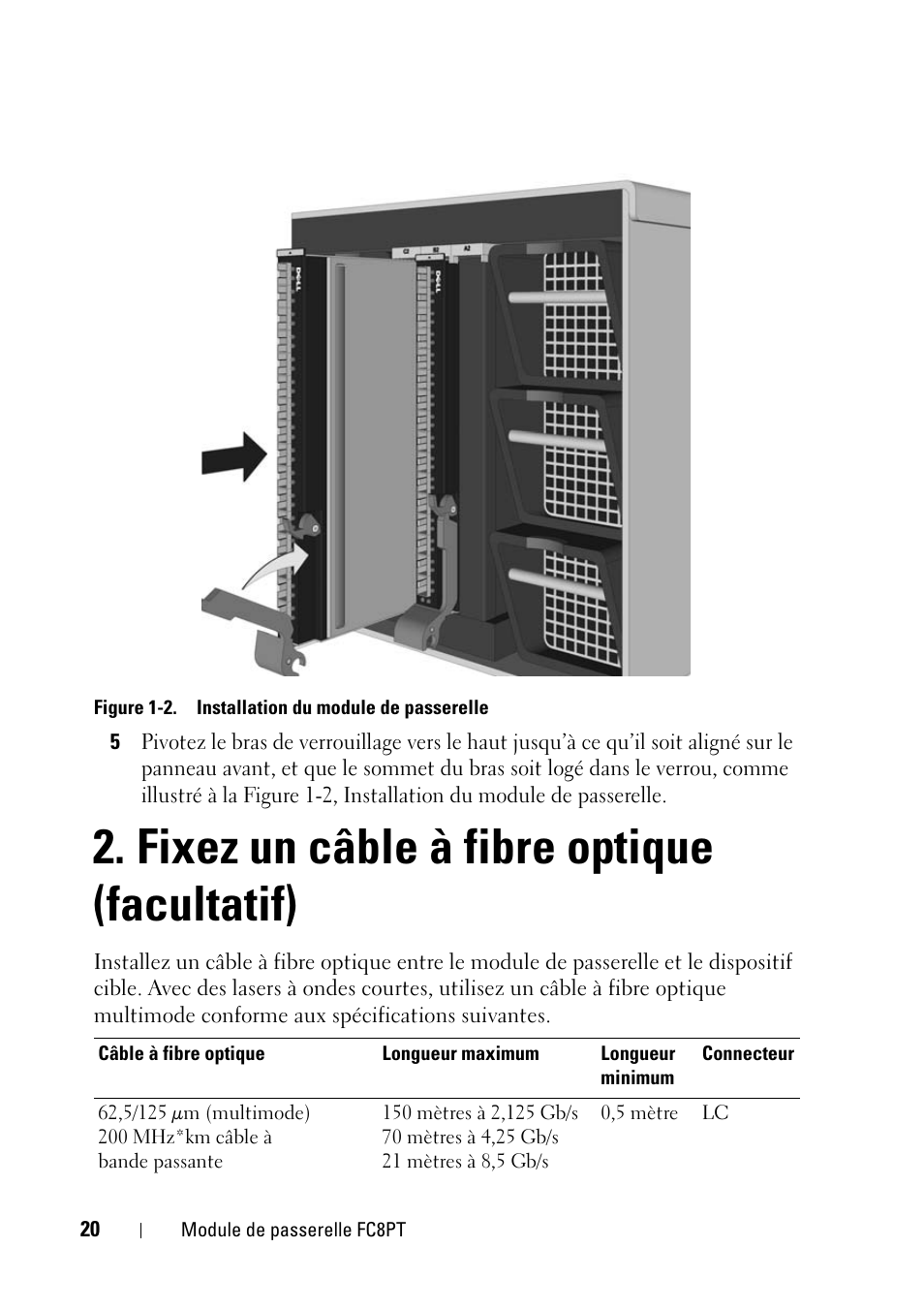 Fixez un câble à fibre optique (facultatif) | Dell POWEREDGE M1000E User Manual | Page 20 / 116