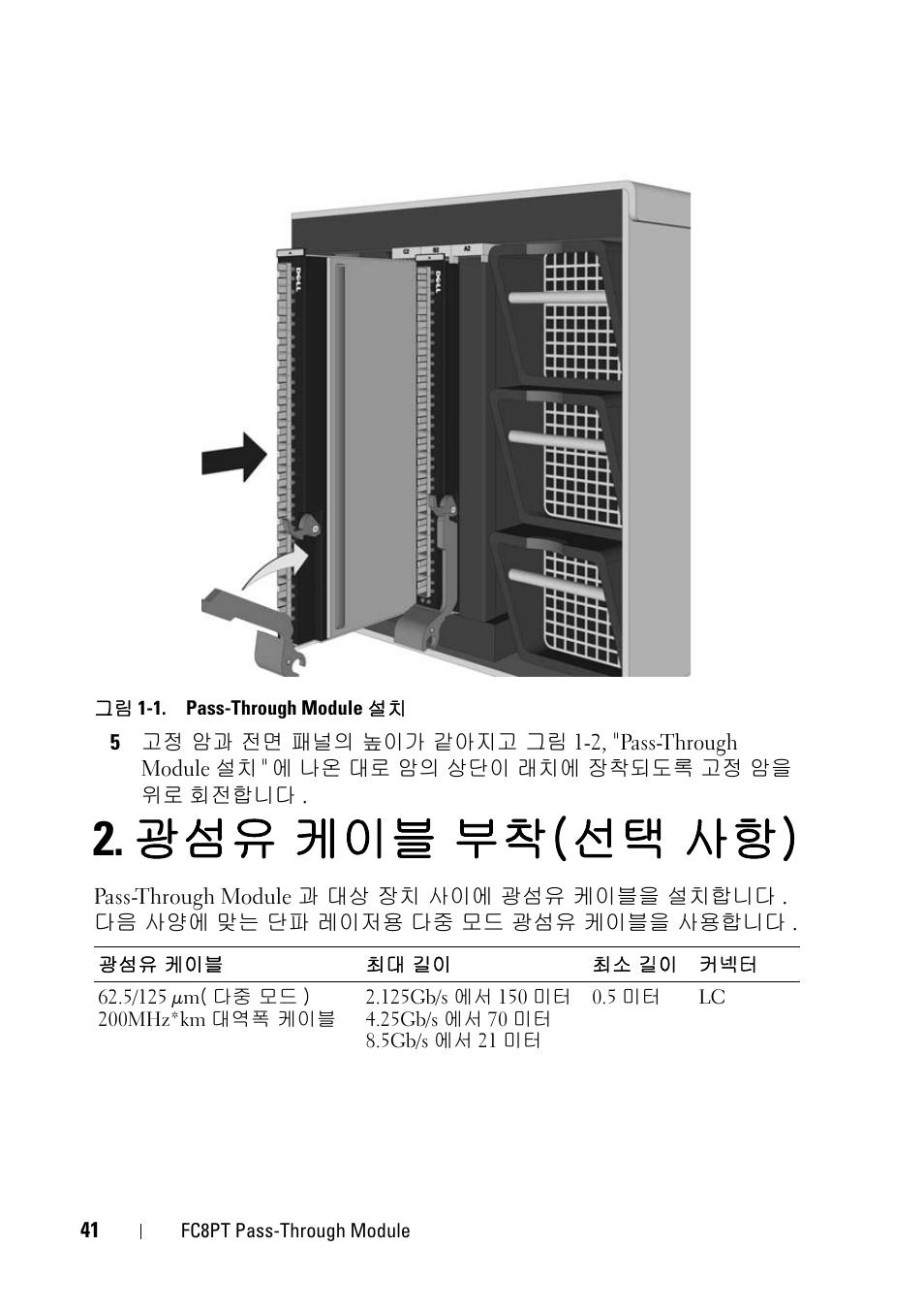 광섬유 케이블 부착(선택 사항) | Dell POWEREDGE M1000E User Manual | Page 41 / 116