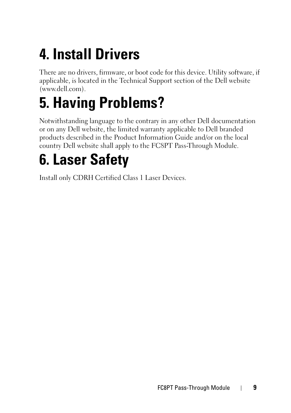 Install drivers, Having problems, Laser safety | Dell POWEREDGE M1000E User Manual | Page 9 / 116