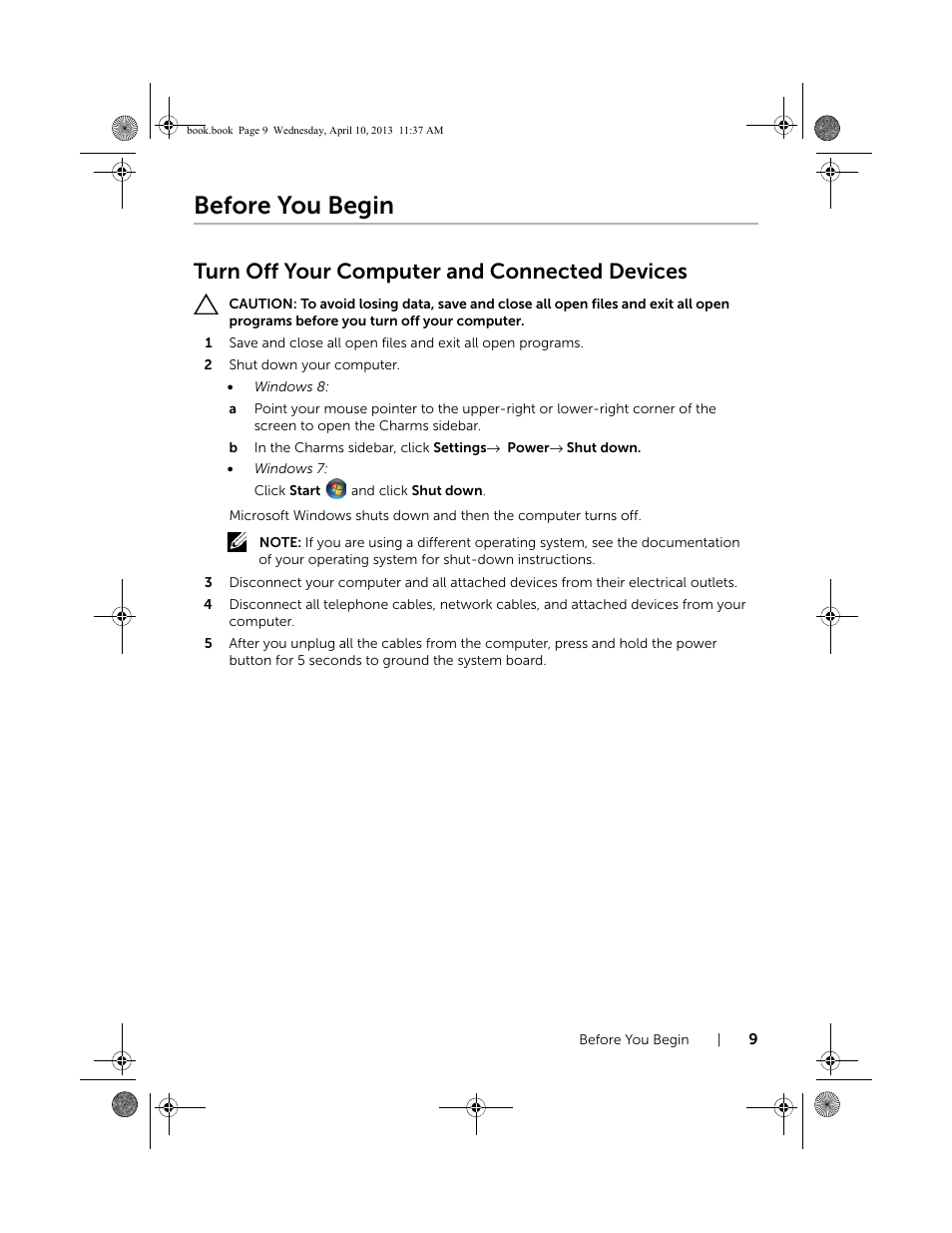 Before you begin, Turn off your computer and connected devices | Dell Inspiron M431R (5435, Mid 2013) User Manual | Page 9 / 72