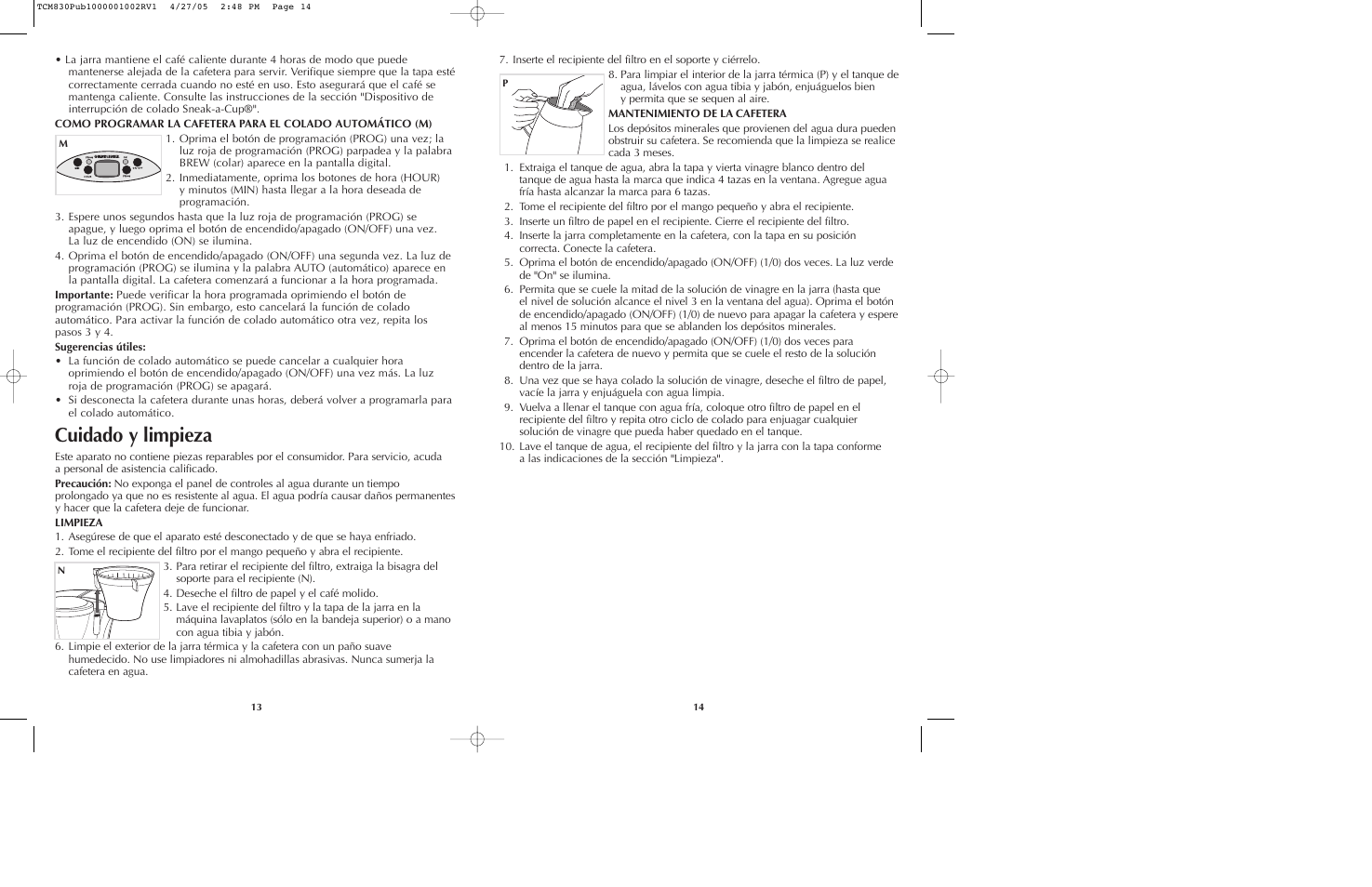Cuidado y limpieza | Black & Decker TCM830 User Manual | Page 8 / 15