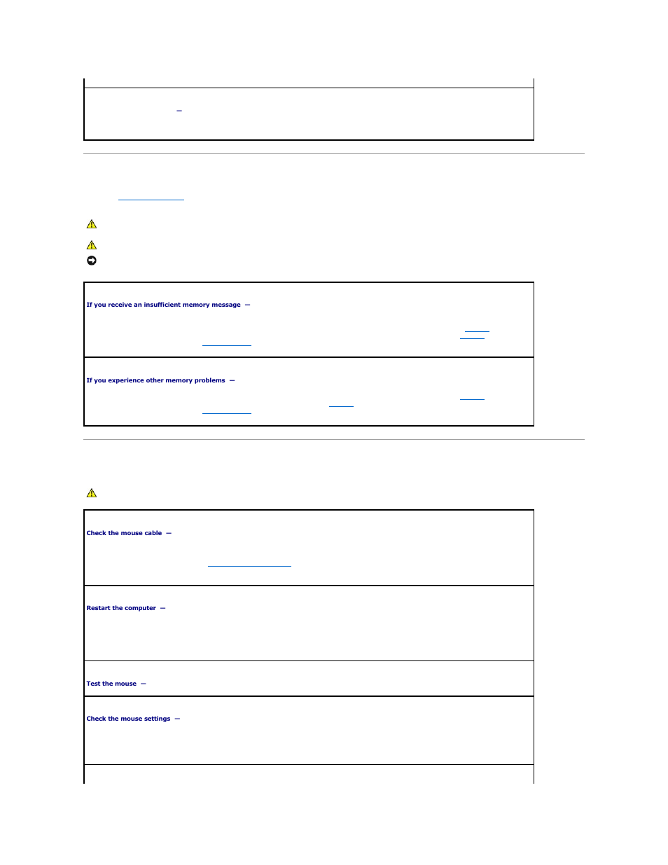 Memory problems, Mouse problems | Dell Precision 690 User Manual | Page 156 / 167