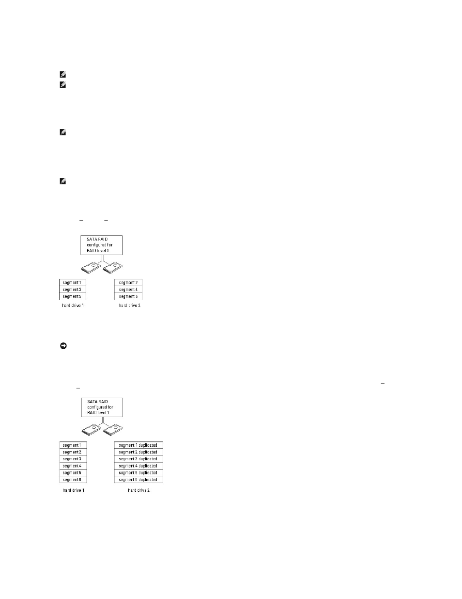 About raid configurations, Raid level 0, Raid level 1 | Dell Precision 690 User Manual | Page 21 / 167