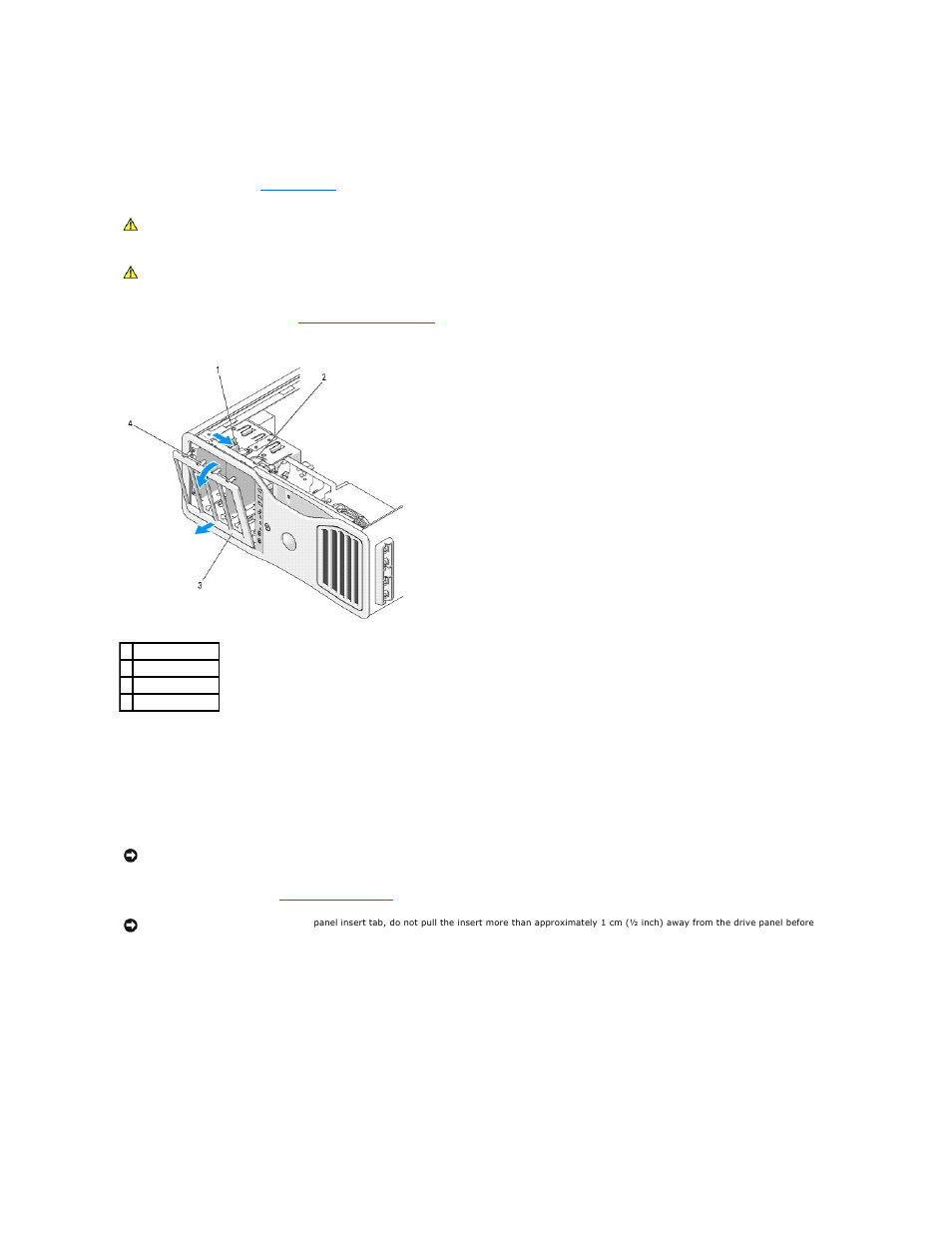 Removing the drive panel, Removing a drive-panel insert | Dell Precision 690 User Manual | Page 64 / 167