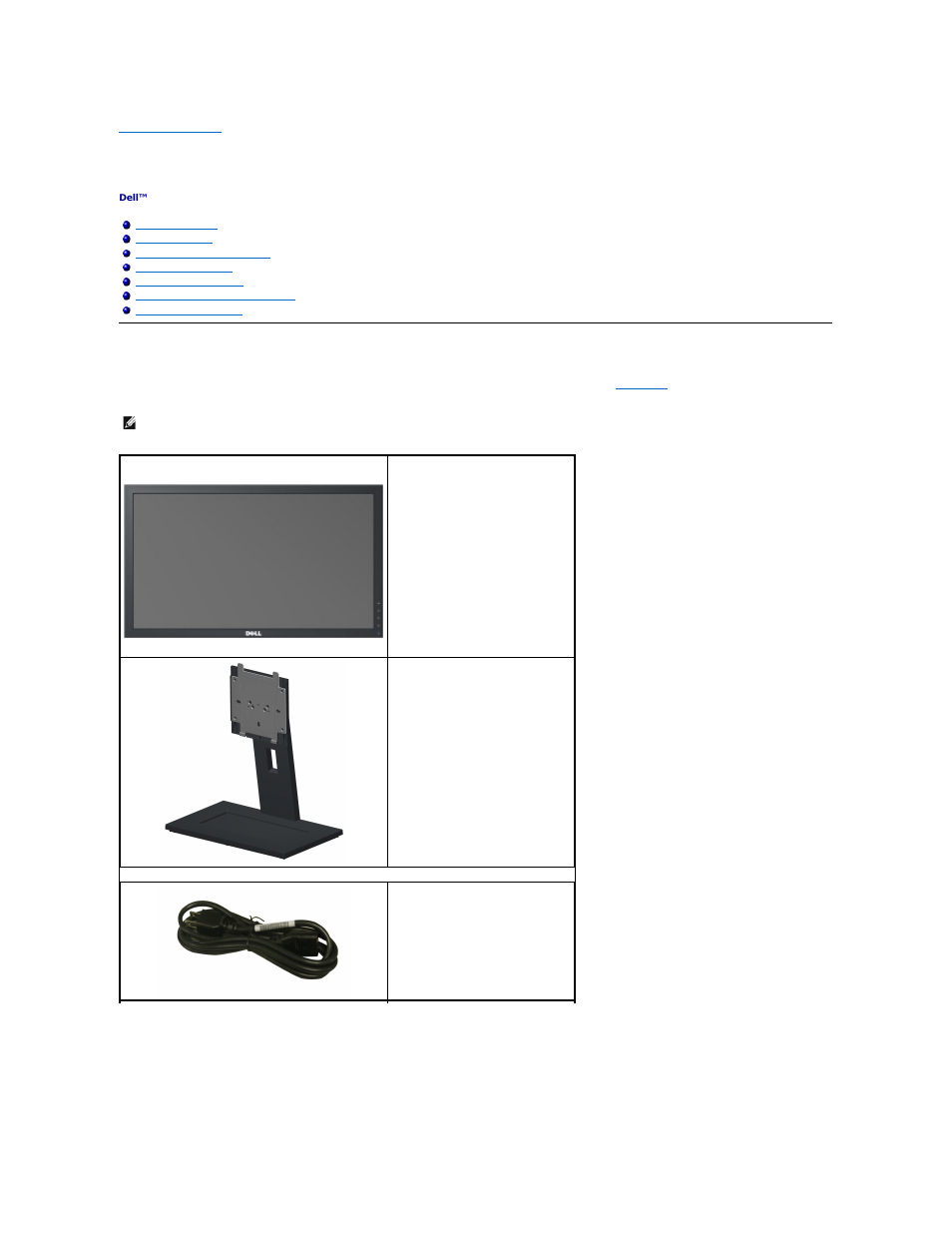 About your monitor, Package contents | Dell E2210 Monitor User Manual | Page 2 / 34