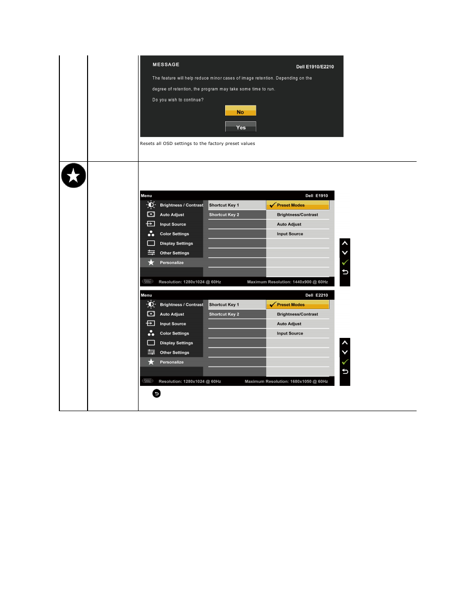 Osd warning messages | Dell E2210 Monitor User Manual | Page 22 / 34