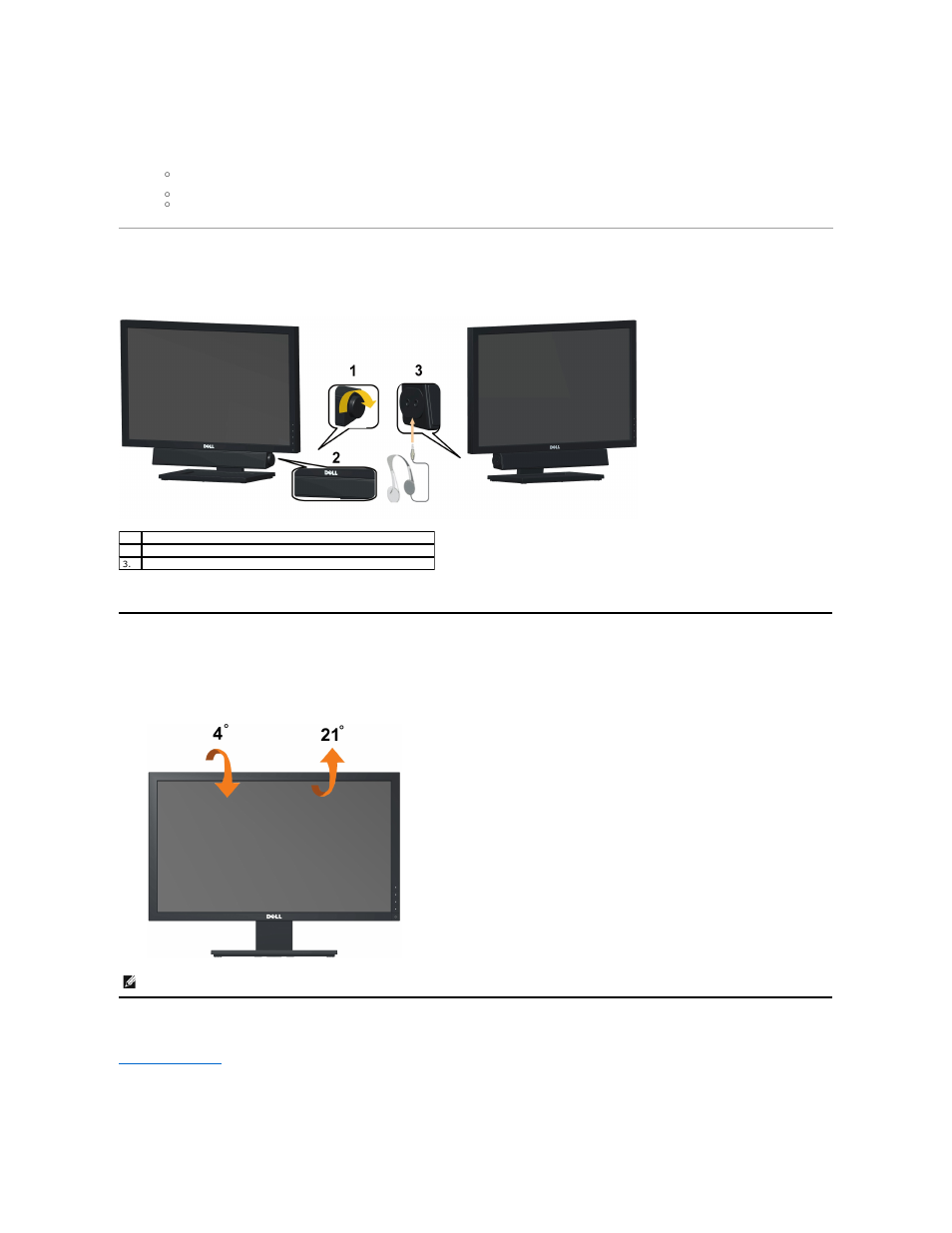 Using the dell soundbar (optional), Using the tilt, Tilt | Dell E2210 Monitor User Manual | Page 24 / 34