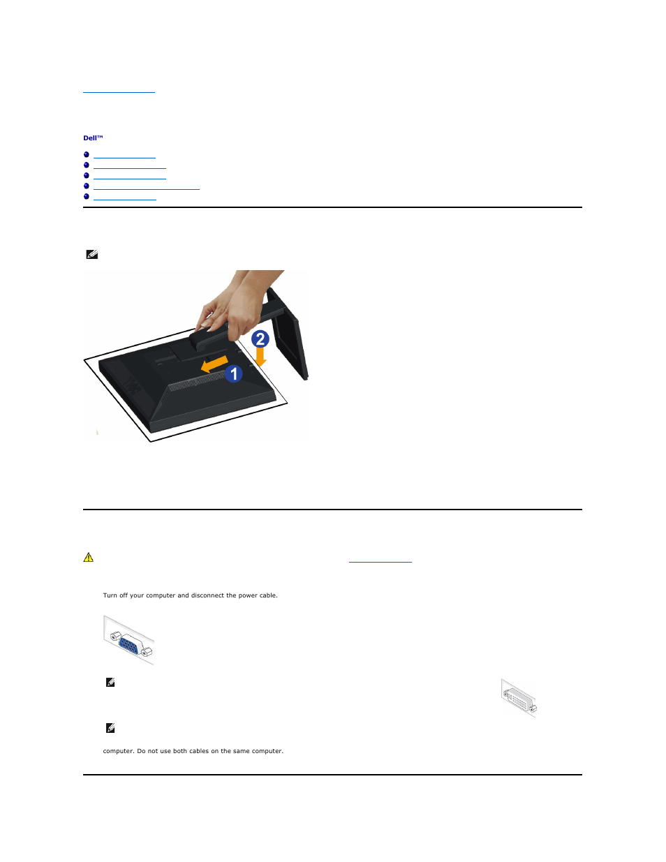 Setting up the monitor, Attaching the stand, Connecting your monitor | Dell E2210 Monitor User Manual | Page 27 / 34