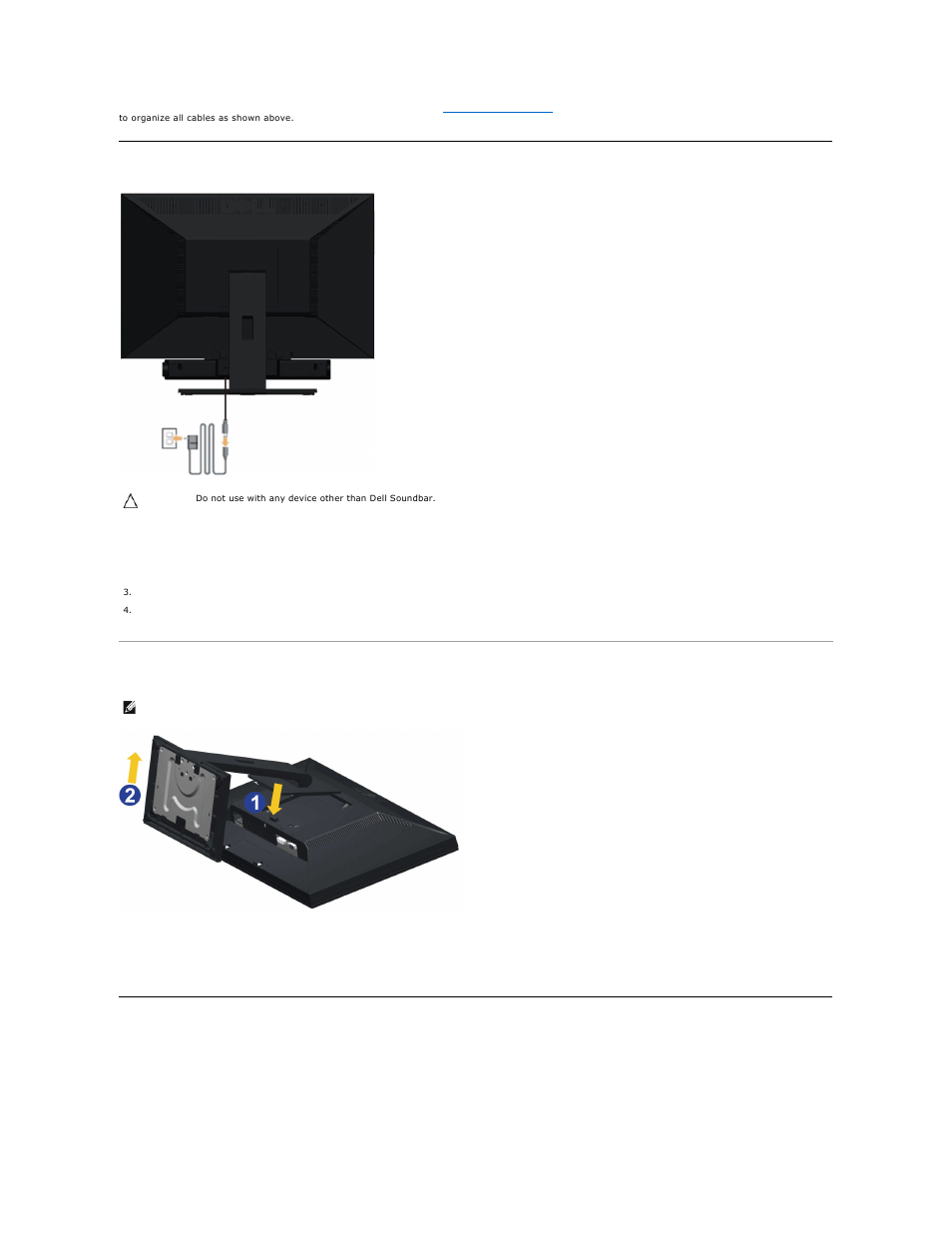 Attaching the soundbar (optional), Removing the stand, Wall mounting (optional) | Attaching the soundbar(optional) | Dell E2210 Monitor User Manual | Page 29 / 34