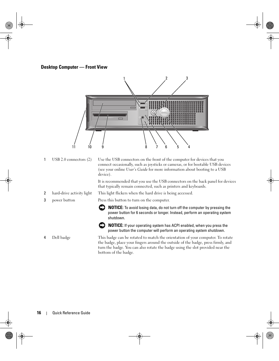 Desktop computer - front view, Desktop computer — front view | Dell OptiPlex 320 User Manual | Page 16 / 44