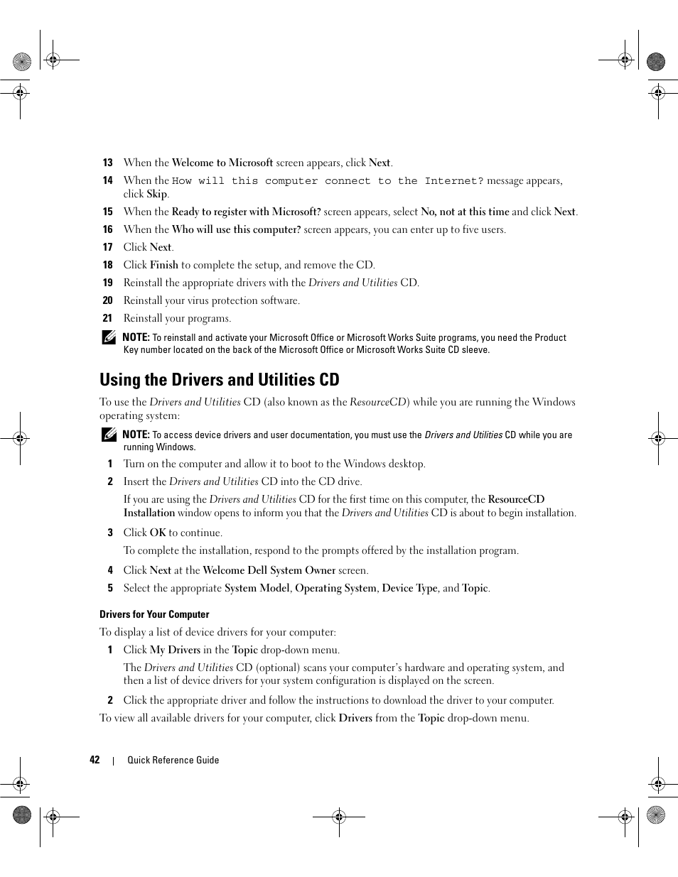 Using the drivers and utilities cd | Dell OptiPlex 320 User Manual | Page 42 / 44