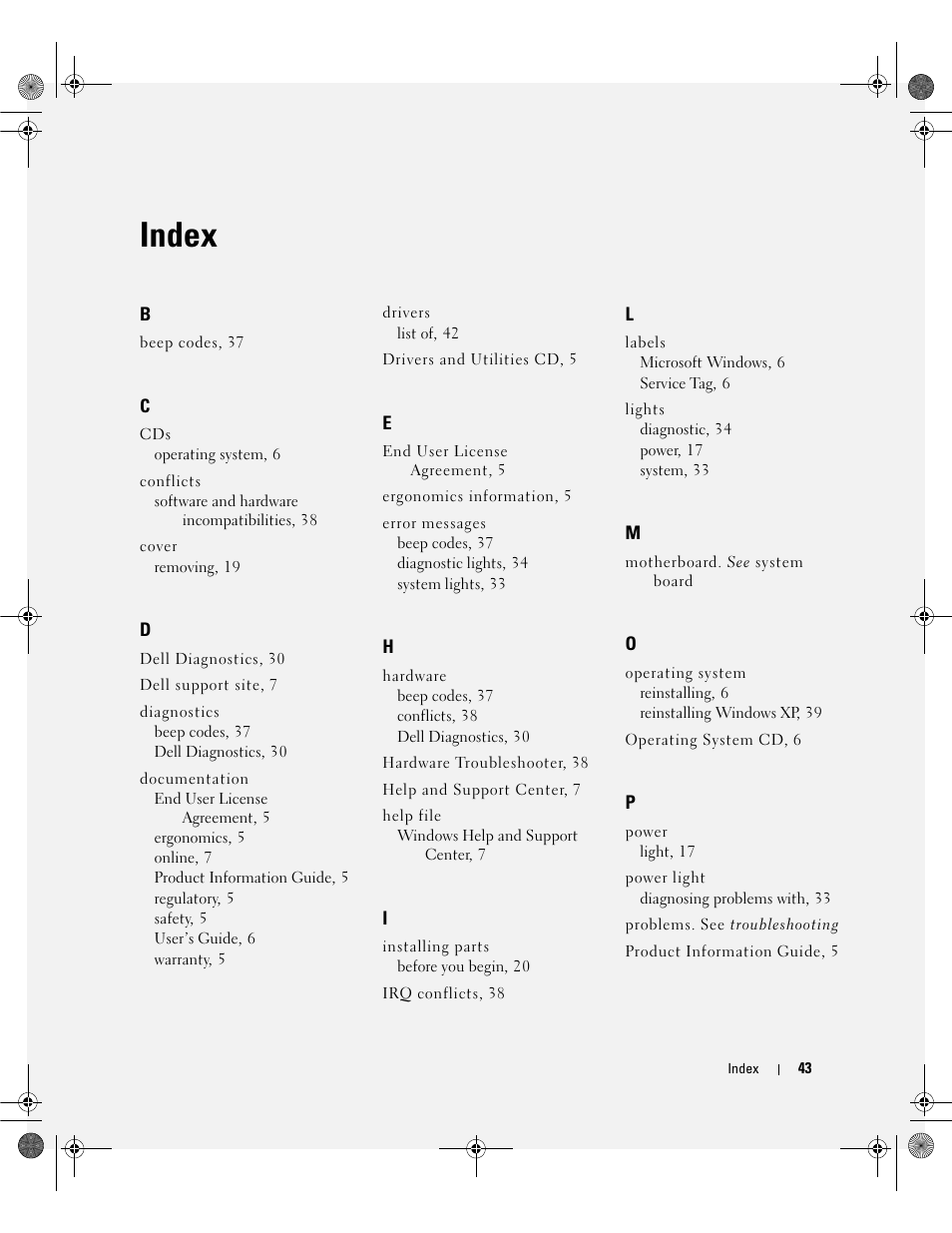 Index | Dell OptiPlex 320 User Manual | Page 43 / 44