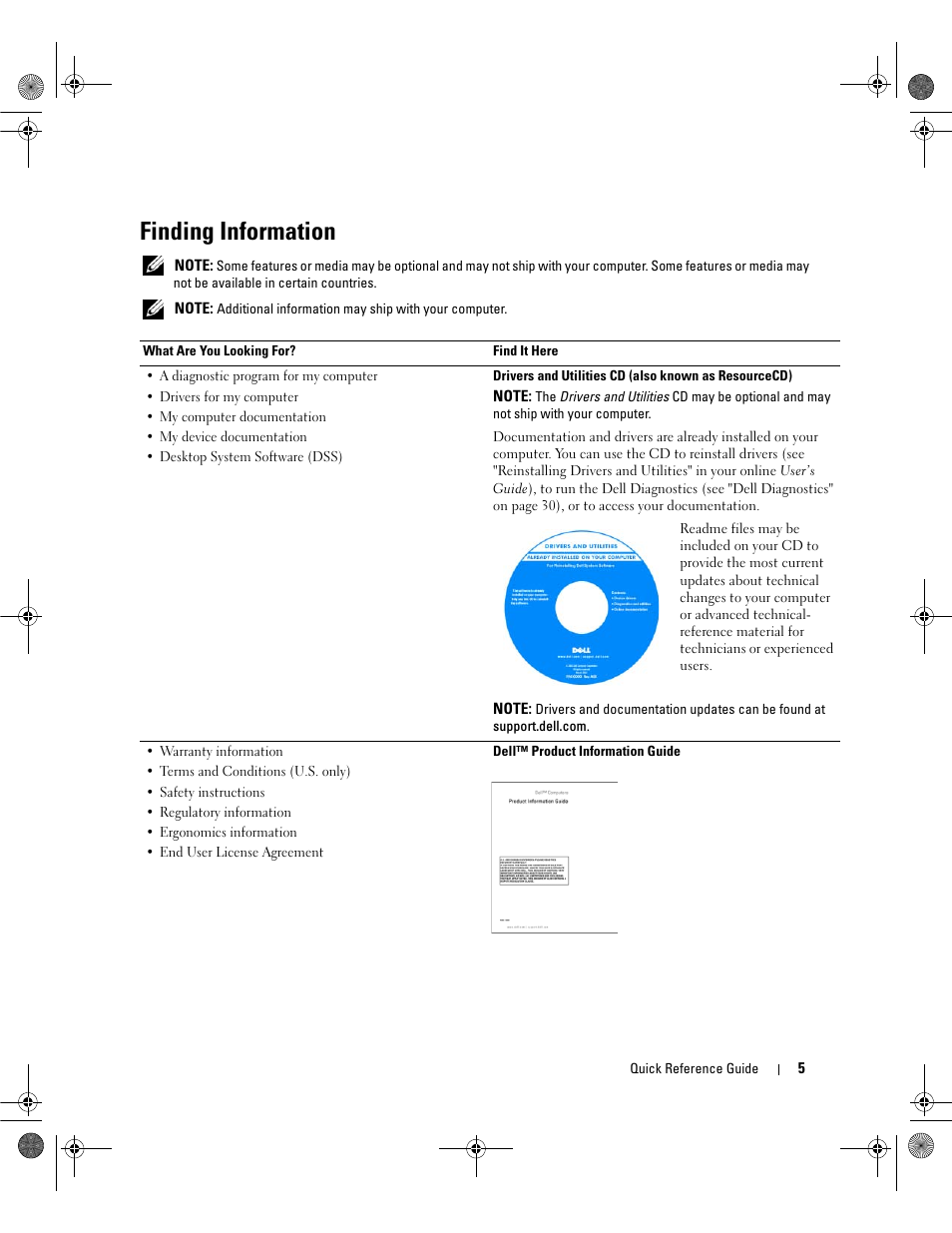 Finding information | Dell OptiPlex 320 User Manual | Page 5 / 44