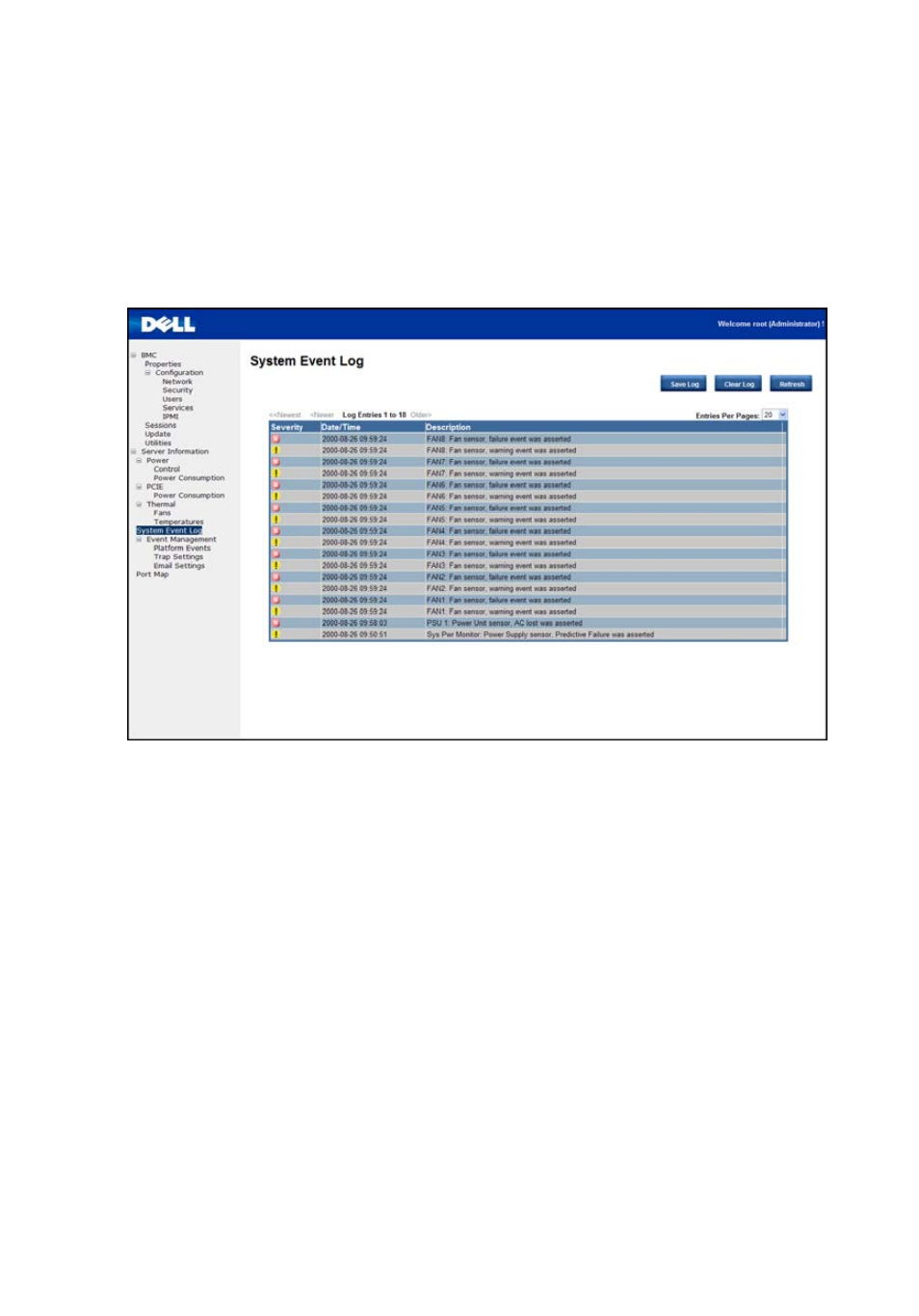 System event log | Dell PowerEdge C410x User Manual | Page 24 / 54