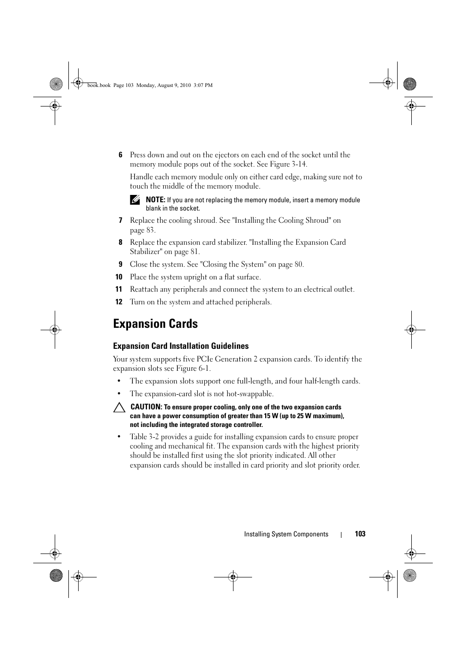 Expansion cards, Expansion card installation guidelines, Expansion cards" on | E "expansion cards" on | Dell PowerVault NX200 User Manual | Page 105 / 166