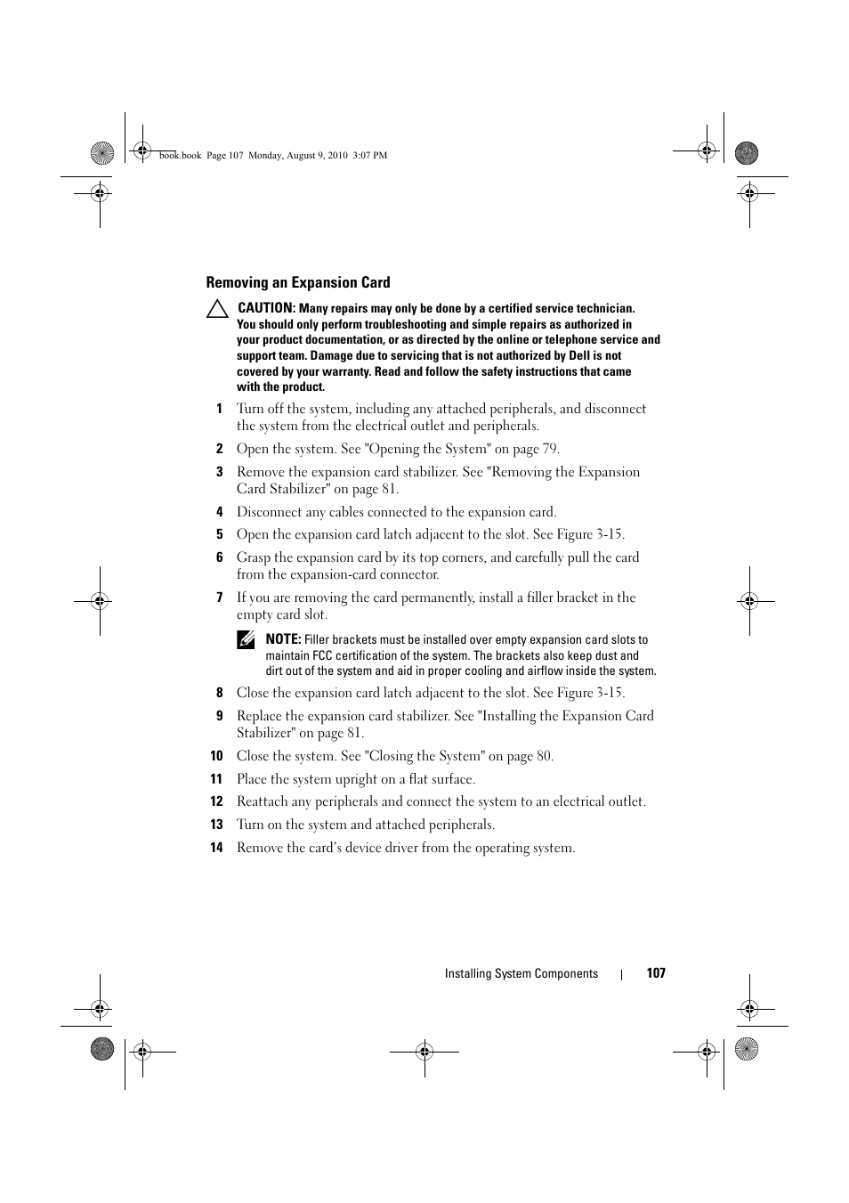 Removing an expansion card | Dell PowerVault NX200 User Manual | Page 109 / 166