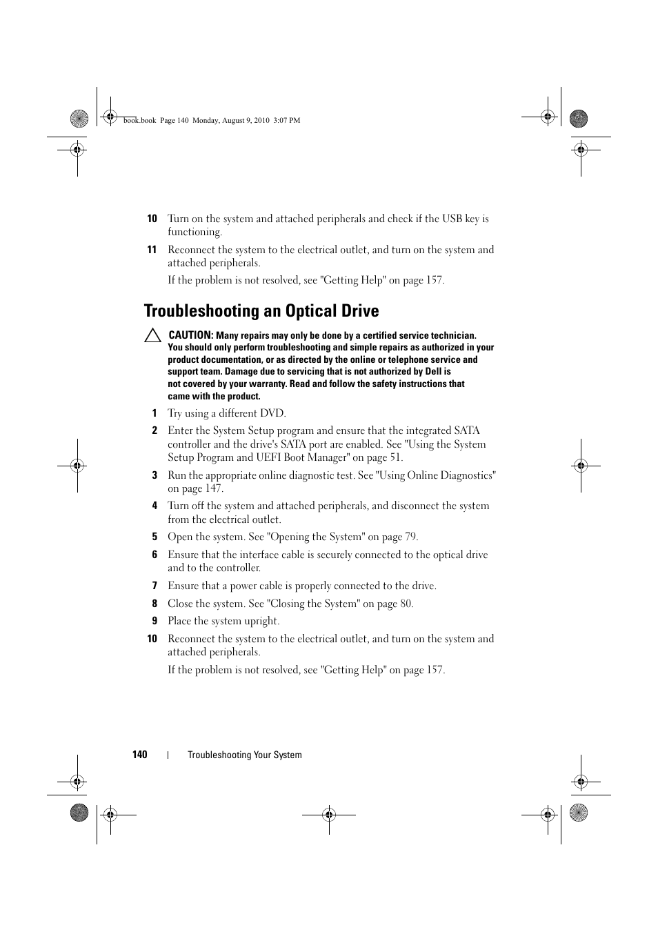 Troubleshooting an optical drive, Troubleshooting an optical | Dell PowerVault NX200 User Manual | Page 142 / 166