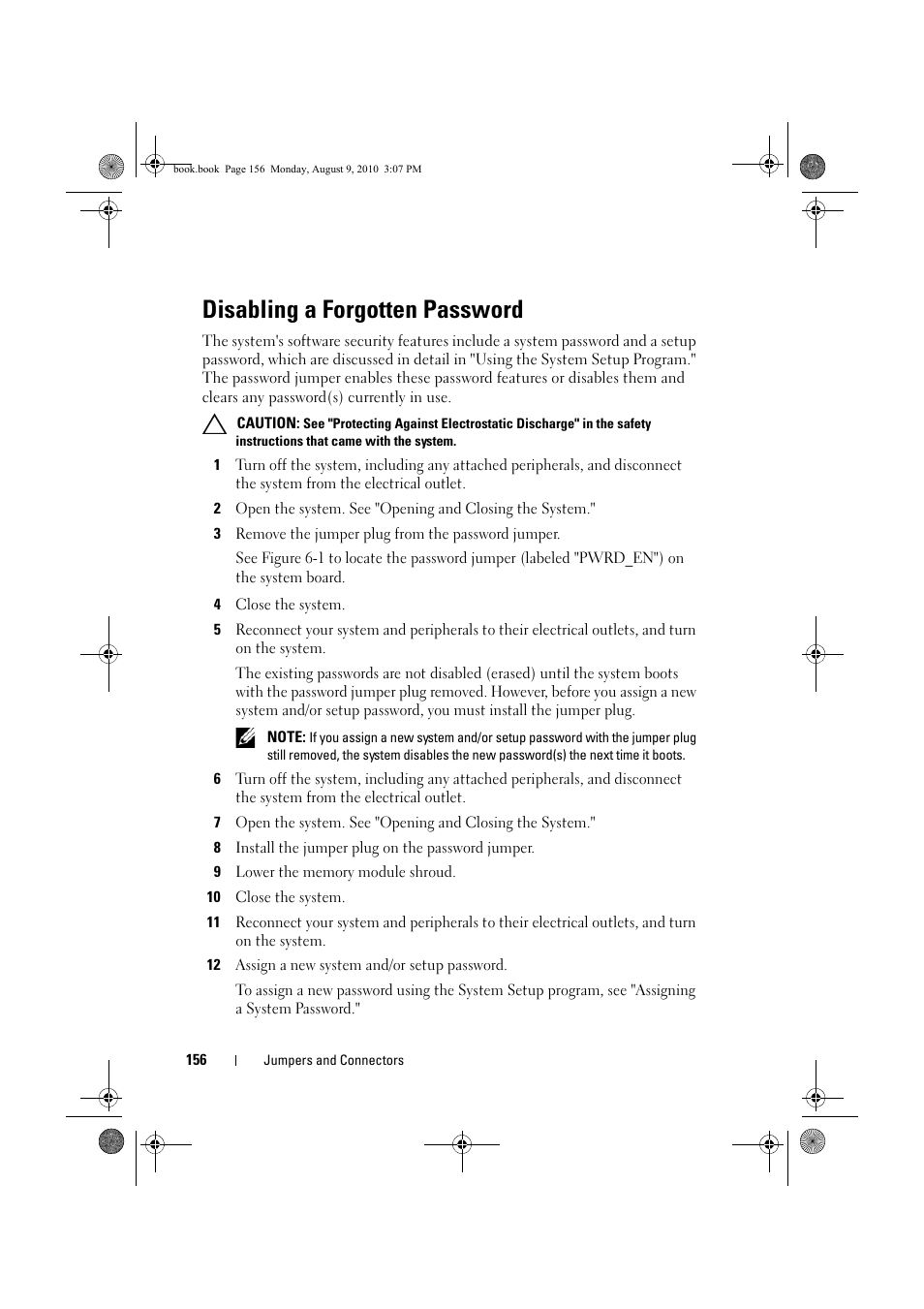 Disabling a forgotten password | Dell PowerVault NX200 User Manual | Page 158 / 166