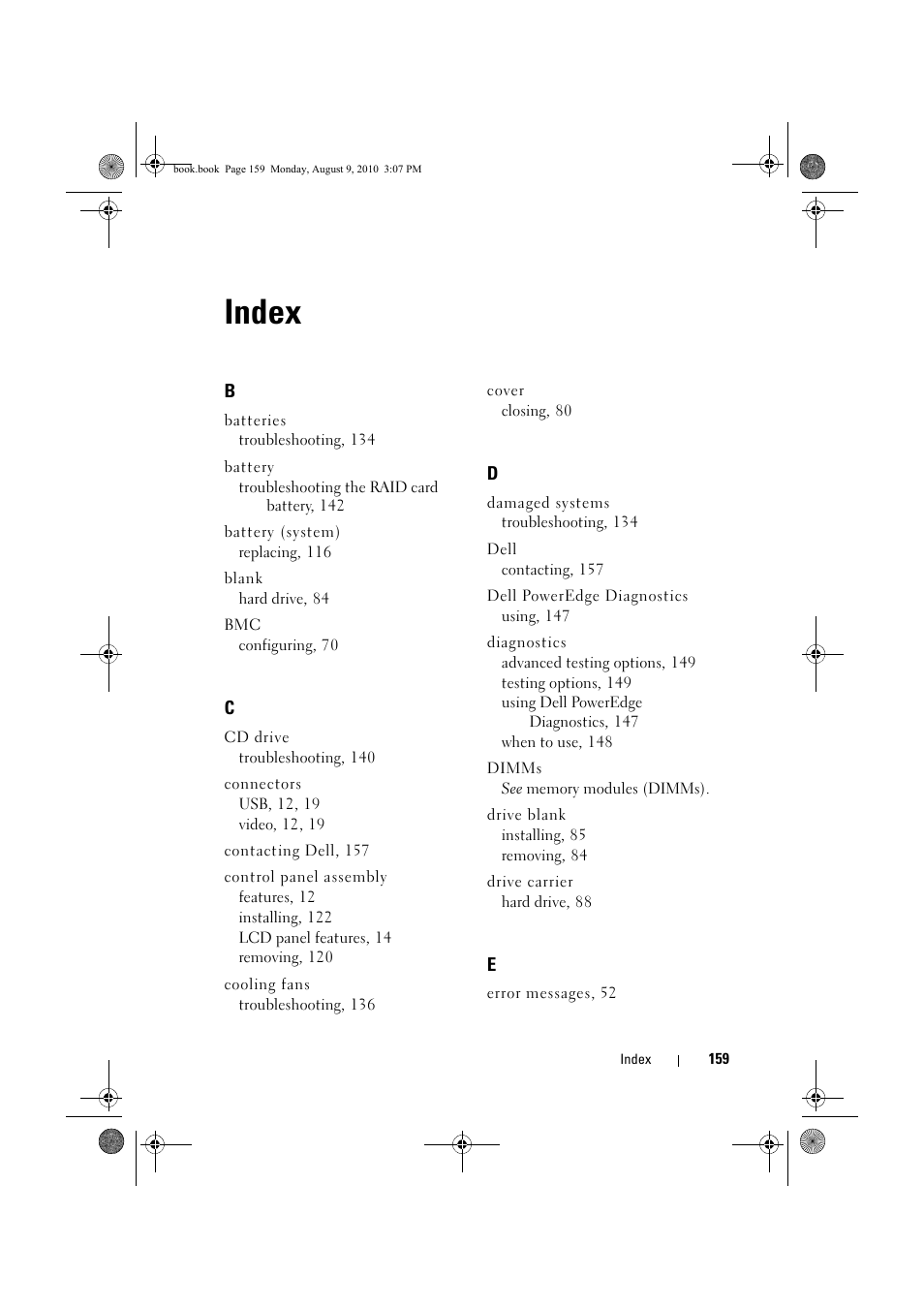 Index | Dell PowerVault NX200 User Manual | Page 161 / 166