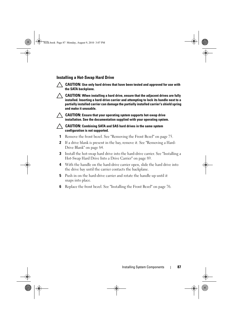 Installing a hot-swap hard drive | Dell PowerVault NX200 User Manual | Page 89 / 166