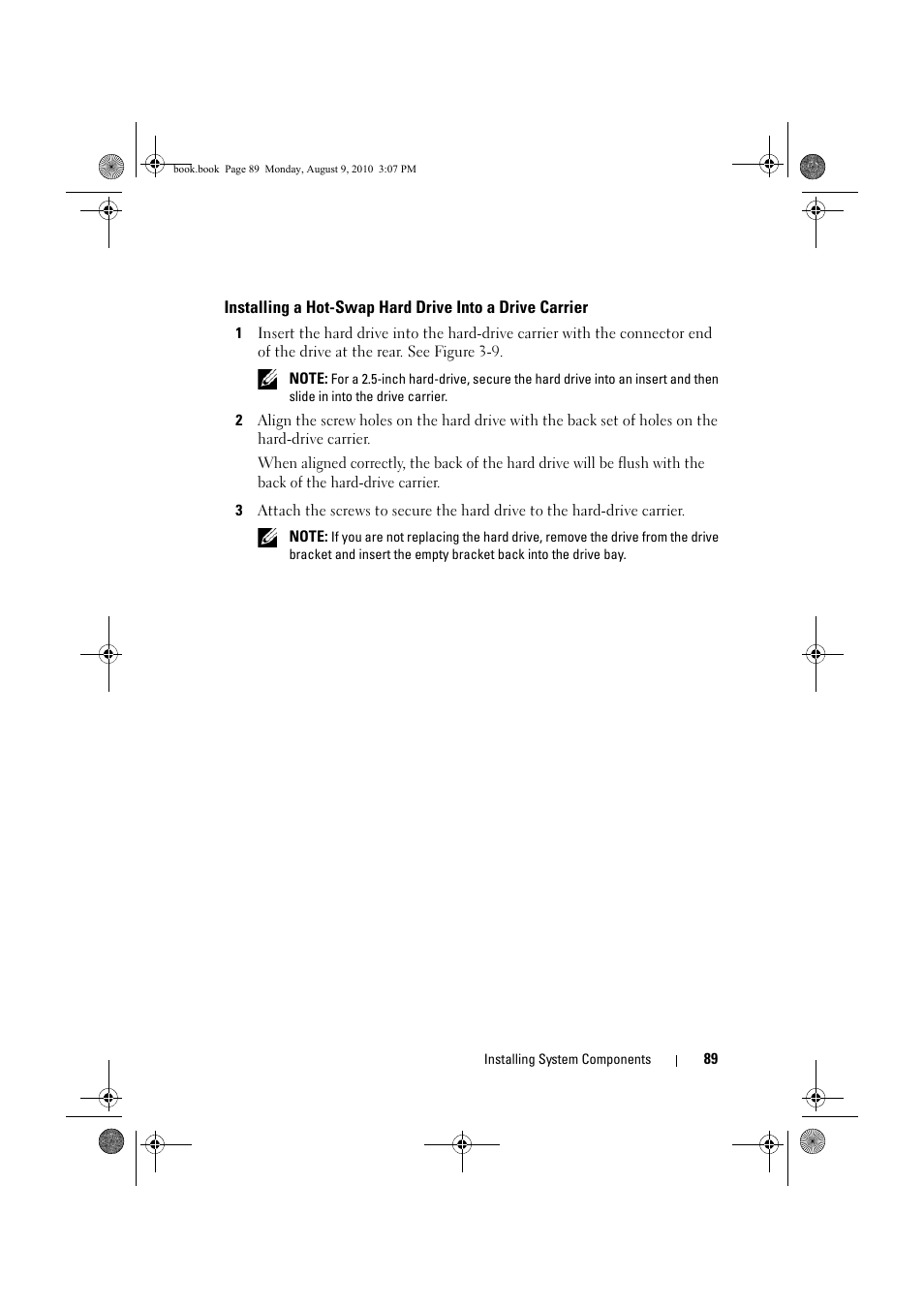 Installing a hot-swap hard drive, Into a drive carrier, See "installing a | Dell PowerVault NX200 User Manual | Page 91 / 166