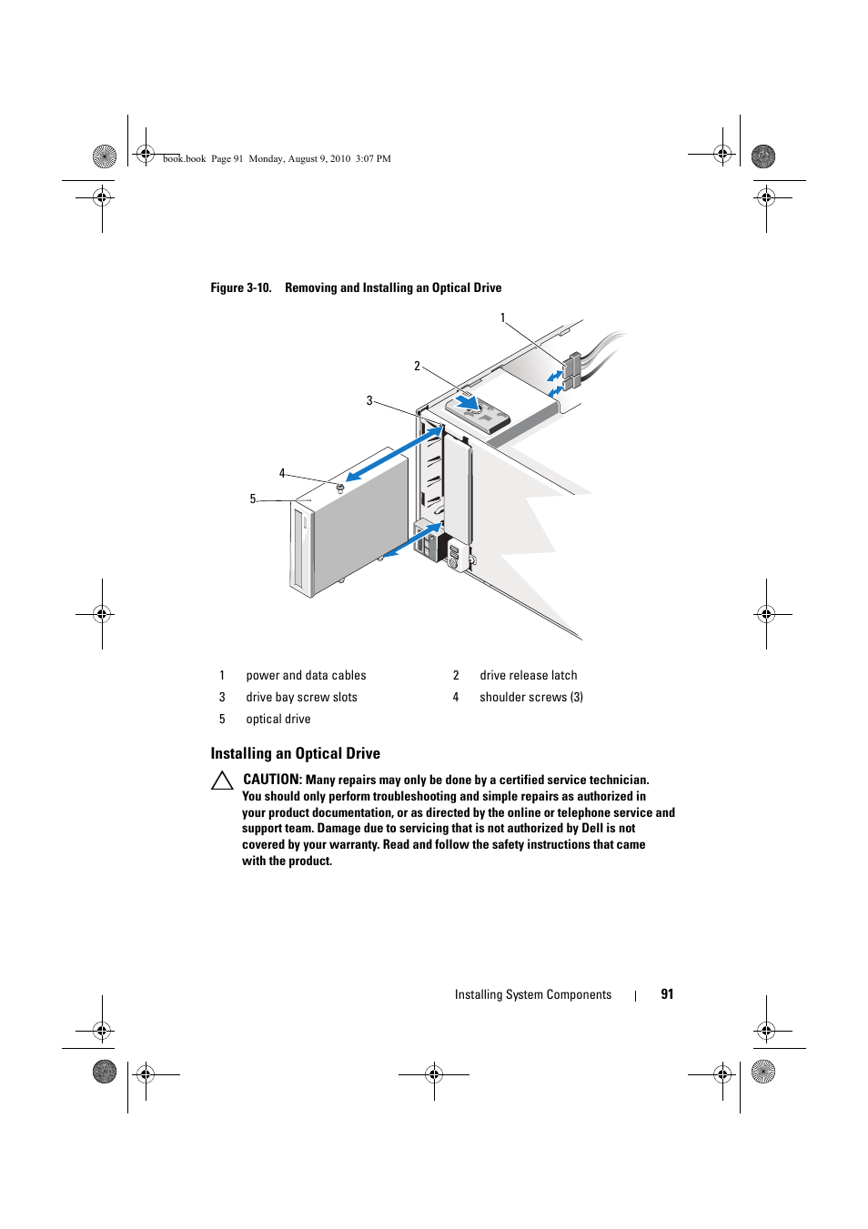 Installing an optical drive, Figure 3-10, See "installing an optical | Dell PowerVault NX200 User Manual | Page 93 / 166