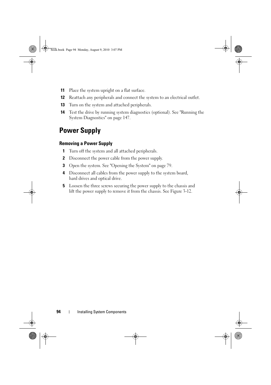 Power supply, Removing a power supply | Dell PowerVault NX200 User Manual | Page 96 / 166