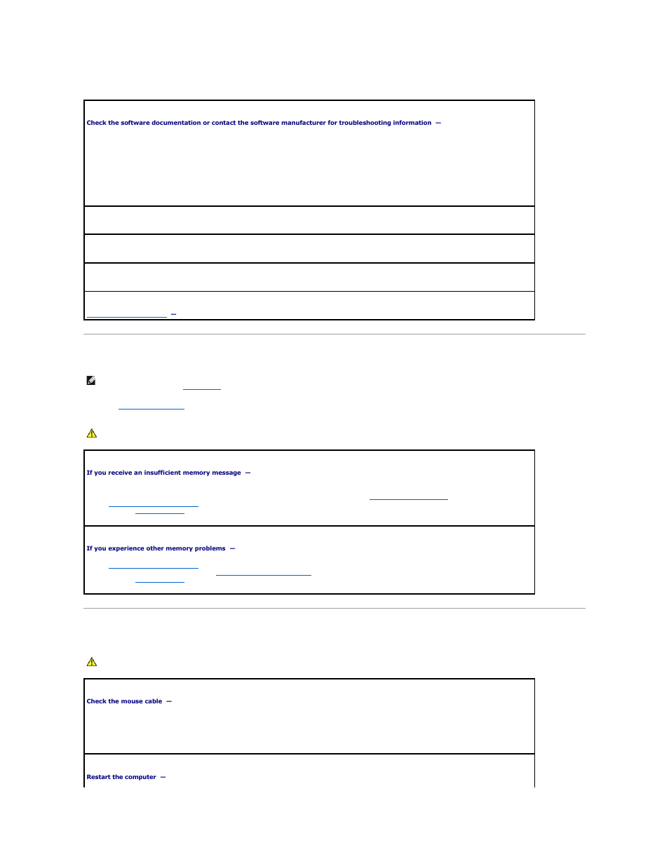 Memory problems, Mouse problems, Other software problems | Dell OptiPlex GX520 User Manual | Page 189 / 229