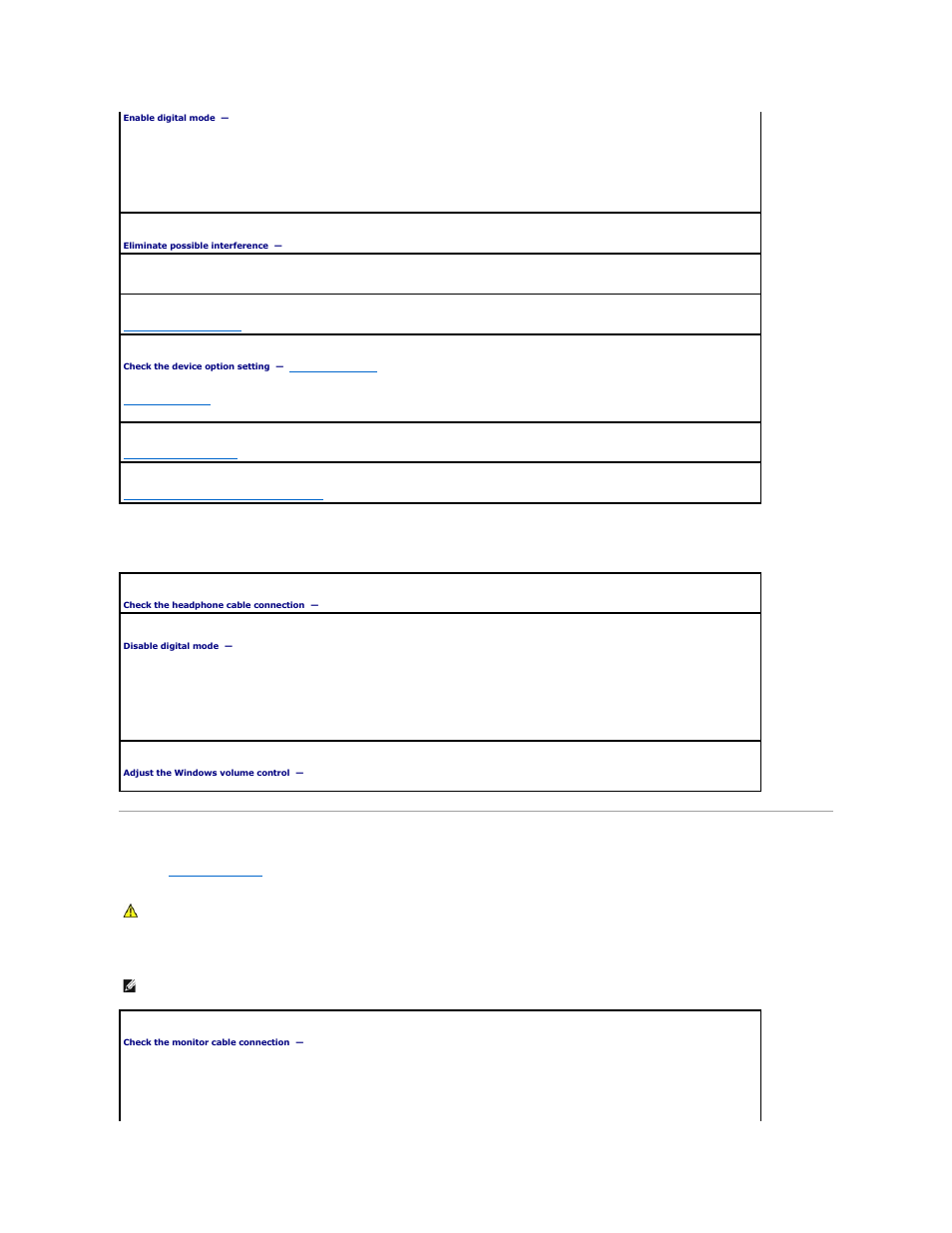Video and monitor problems, No sound from headphones, If the screen is blank | Dell OptiPlex GX520 User Manual | Page 202 / 229