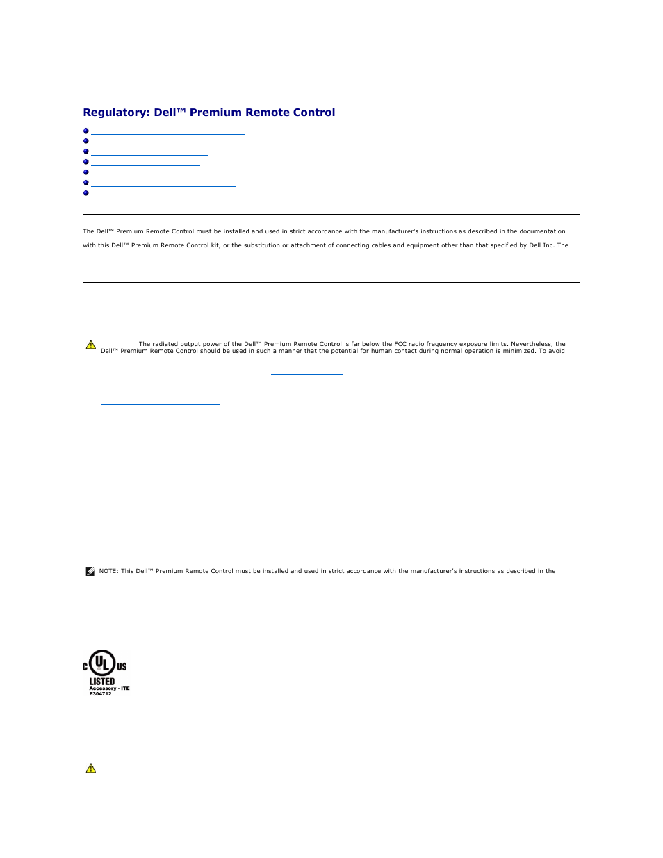 Regulatory: dell™ premium remote control, Usa - federal communications commission (fcc), Canada - industry canada (ic) | Dell Premium Remote Control User Manual | Page 11 / 21