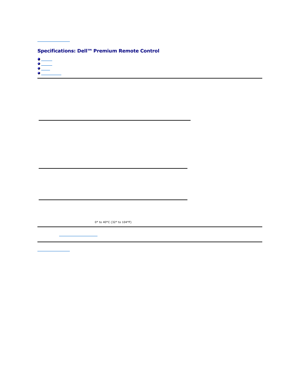 Specifications: dell™ premium remote control, General, Physical | Power, Environmental | Dell Premium Remote Control User Manual | Page 17 / 21