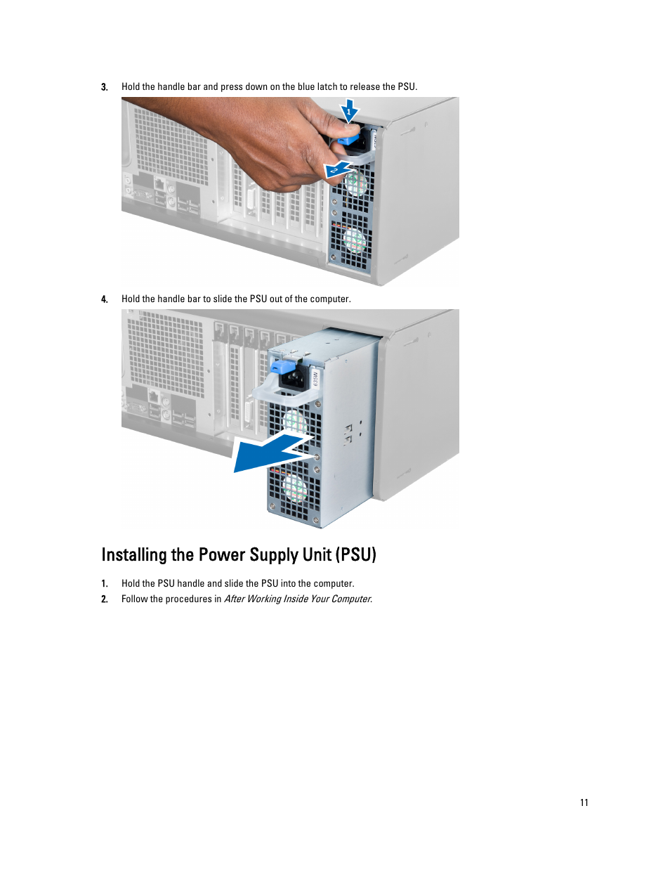 Installing the power supply unit (psu) | Dell Precision T5610 (Late 2013) User Manual | Page 11 / 73