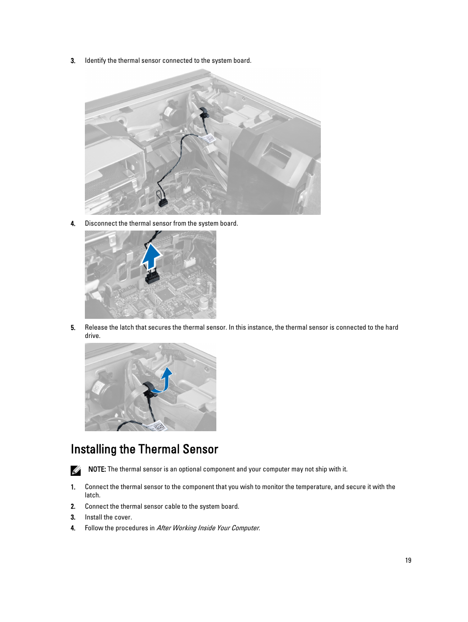 Installing the thermal sensor | Dell Precision T5610 (Late 2013) User Manual | Page 19 / 73