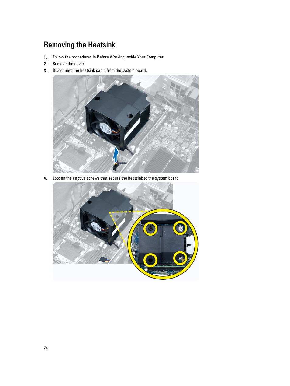 Removing the heatsink | Dell Precision T5610 (Late 2013) User Manual | Page 24 / 73