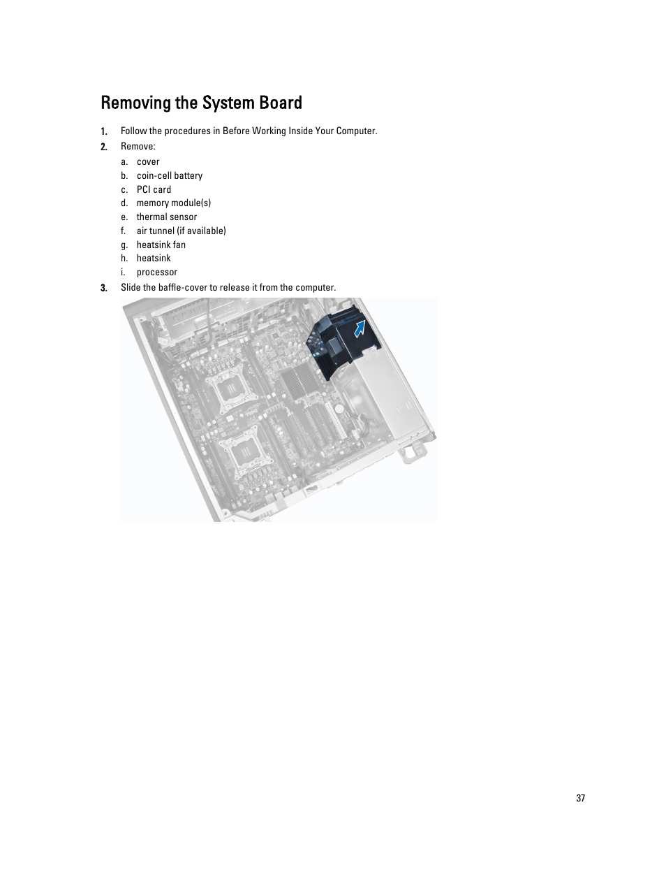 Removing the system board | Dell Precision T5610 (Late 2013) User Manual | Page 37 / 73