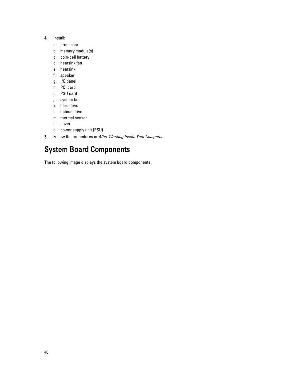 System board components | Dell Precision T5610 (Late 2013) User Manual | Page 40 / 73