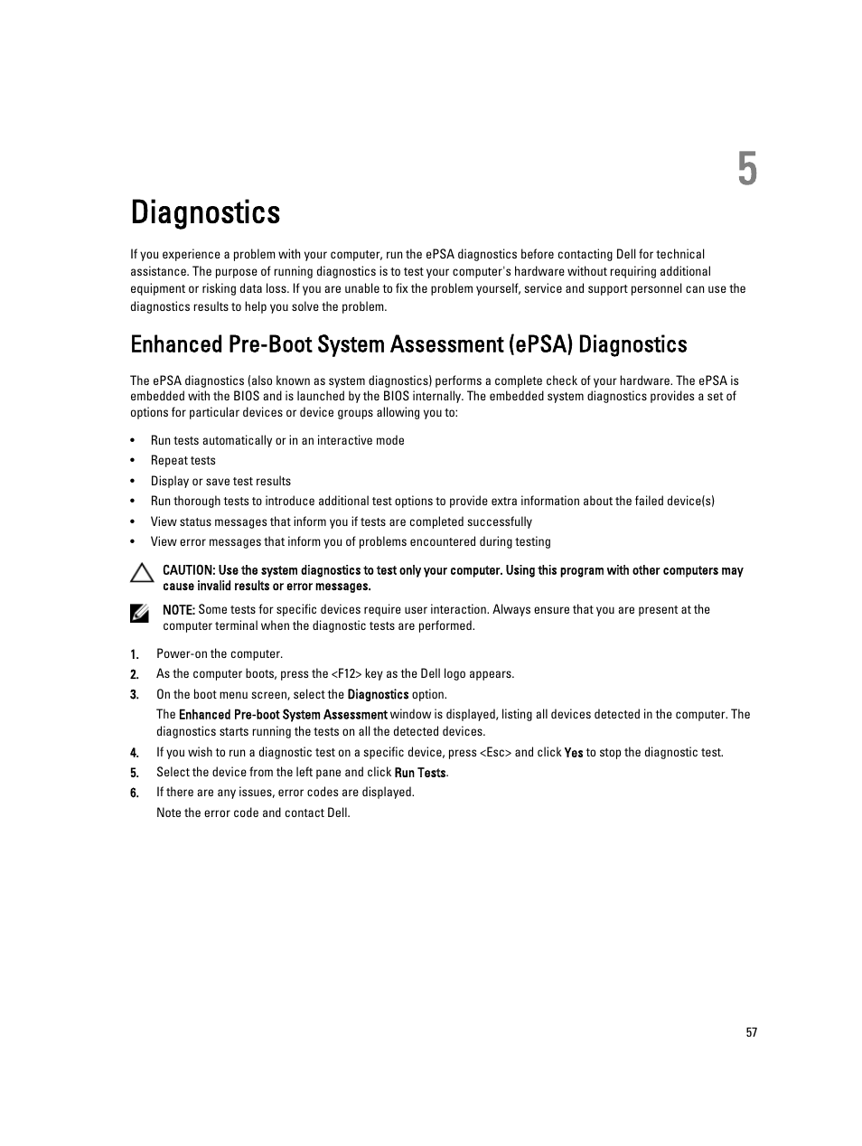 Diagnostics, 5 diagnostics | Dell Precision T5610 (Late 2013) User Manual | Page 57 / 73